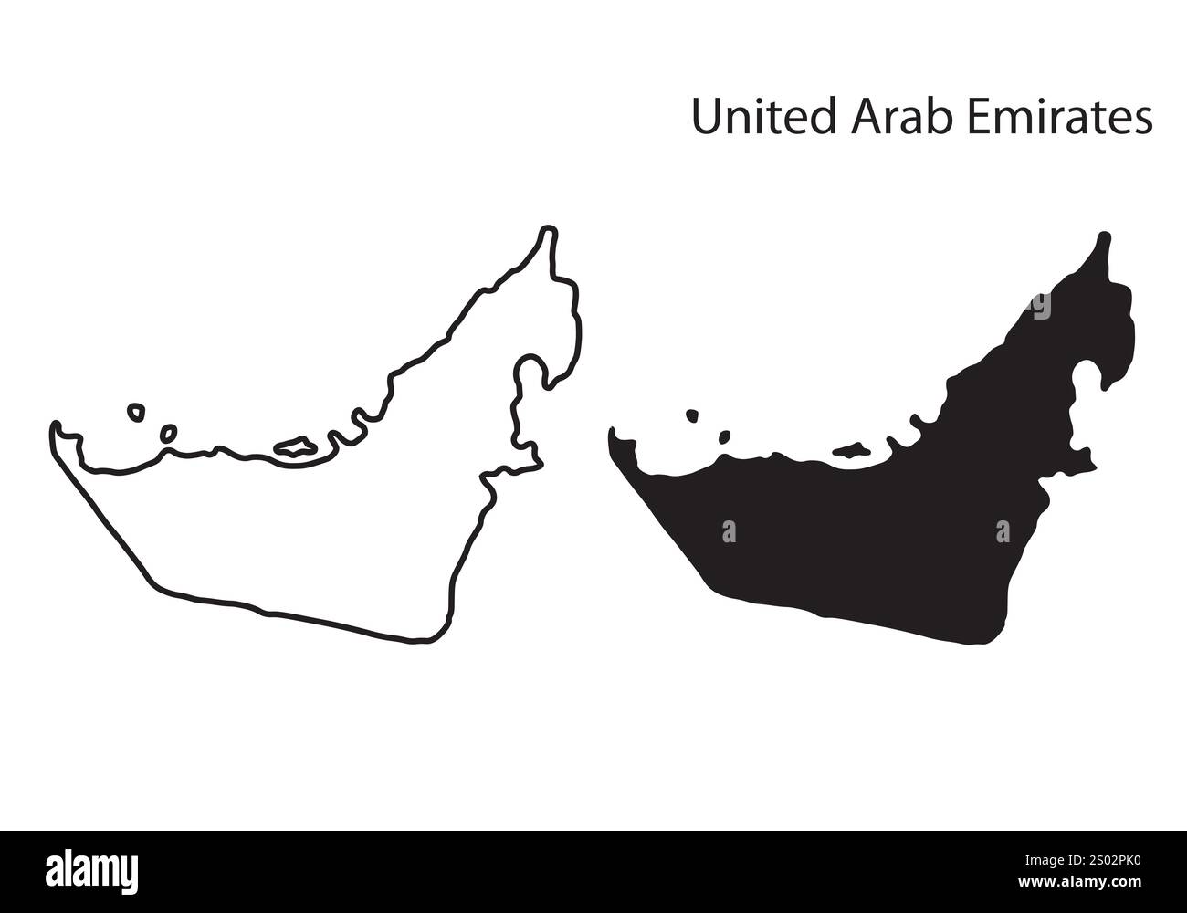 Illustrazione vettoriale della mappa degli Emirati Arabi Uniti, illustrazione vettoriale della mappa degli Emirati Arabi Uniti schizzo della scarabola Repubblica degli Emirati Arabi Uniti, silhouette della mappa degli Emirati Arabi Uniti, paese degli Emirati Arabi Uniti, mappa di Dubai, D. Illustrazione Vettoriale