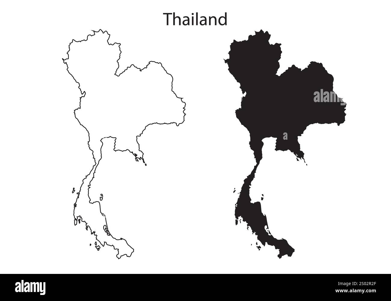 Illustrazione vettoriale della mappa della Thailandia, sagoma della mappa della Thailandia, paese della Thailandia Illustrazione Vettoriale