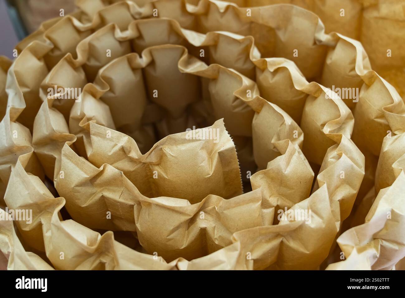 sistema di cuscini d'aria gonfiabili in carta biodegradabile per una protezione ottimale del prodotto durante il trasporto. Foto Stock
