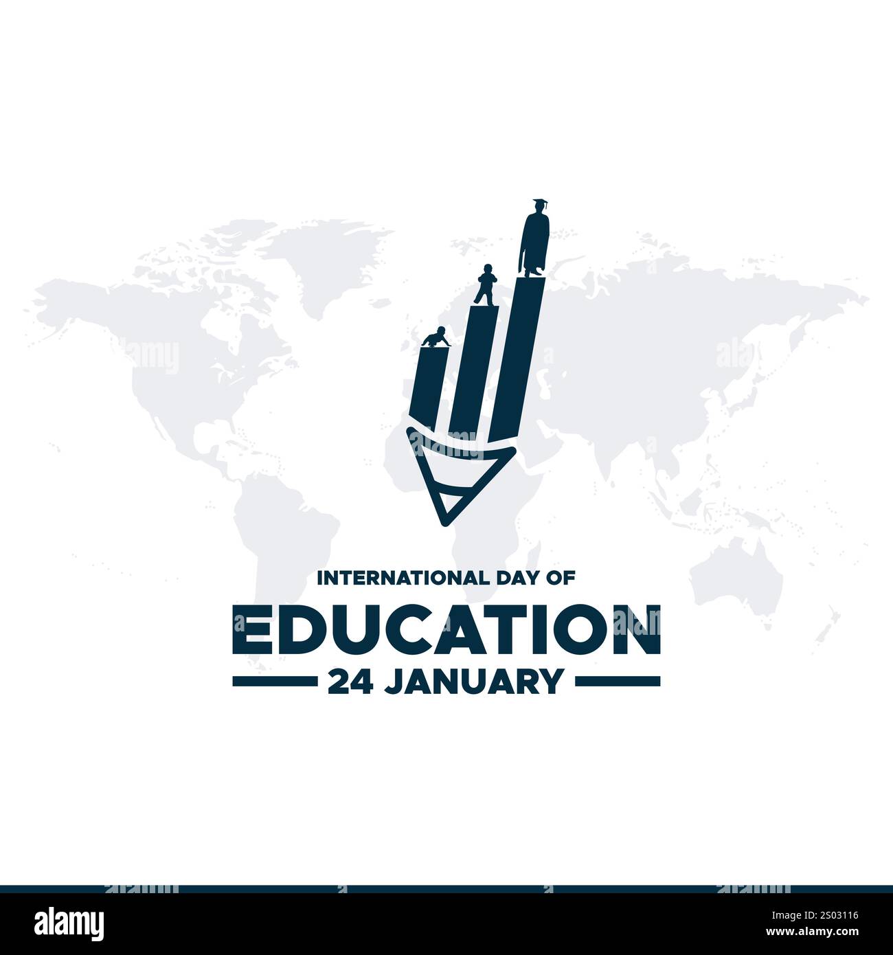 Giornata internazionale dell'istruzione, illustrazione vettoriale del concetto di successo educativo per aziende, scuole e biblioteche. Poster creativo, banner Illustrazione Vettoriale