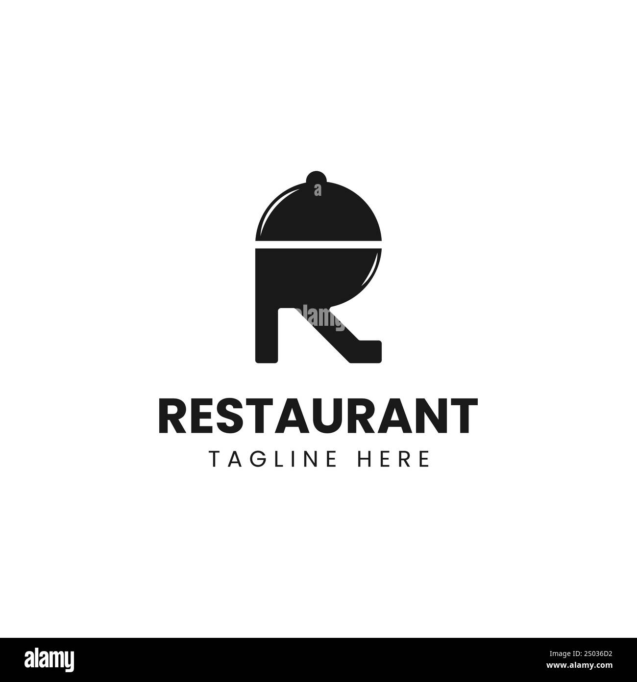 Lettera iniziale R con coperchio della teglia per il design del logo del ristorante Illustrazione Vettoriale