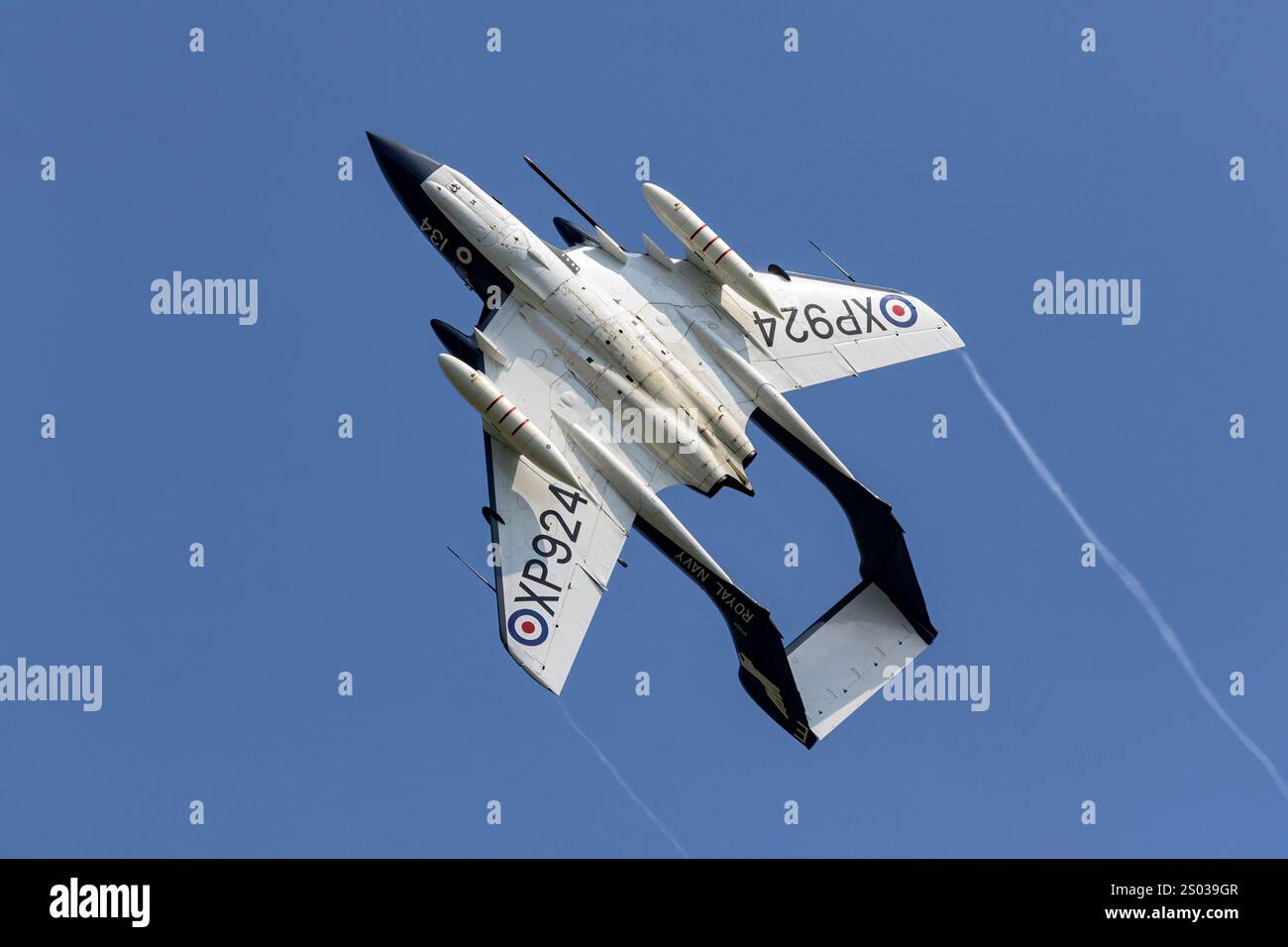 Un aereo da caccia d'attacco della portaerei De Havilland Sea Vixen della Royal Navy britannica. L'ultimo aereo rimasto in volo. Foto Stock