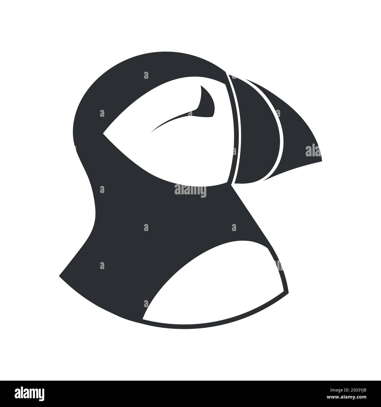 Icona emblema monocromatico uccello delle pulcinelle di mare Atlantico isolata su sfondo bianco. Illustrazione vettoriale Illustrazione Vettoriale