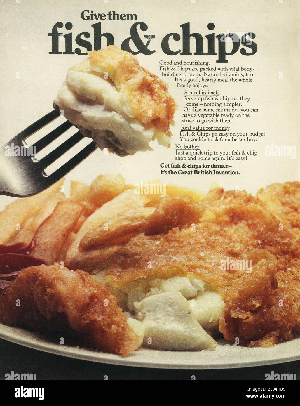 1971 UK Fish & Chips per cena è la grande promo di invenzione britannica Foto Stock