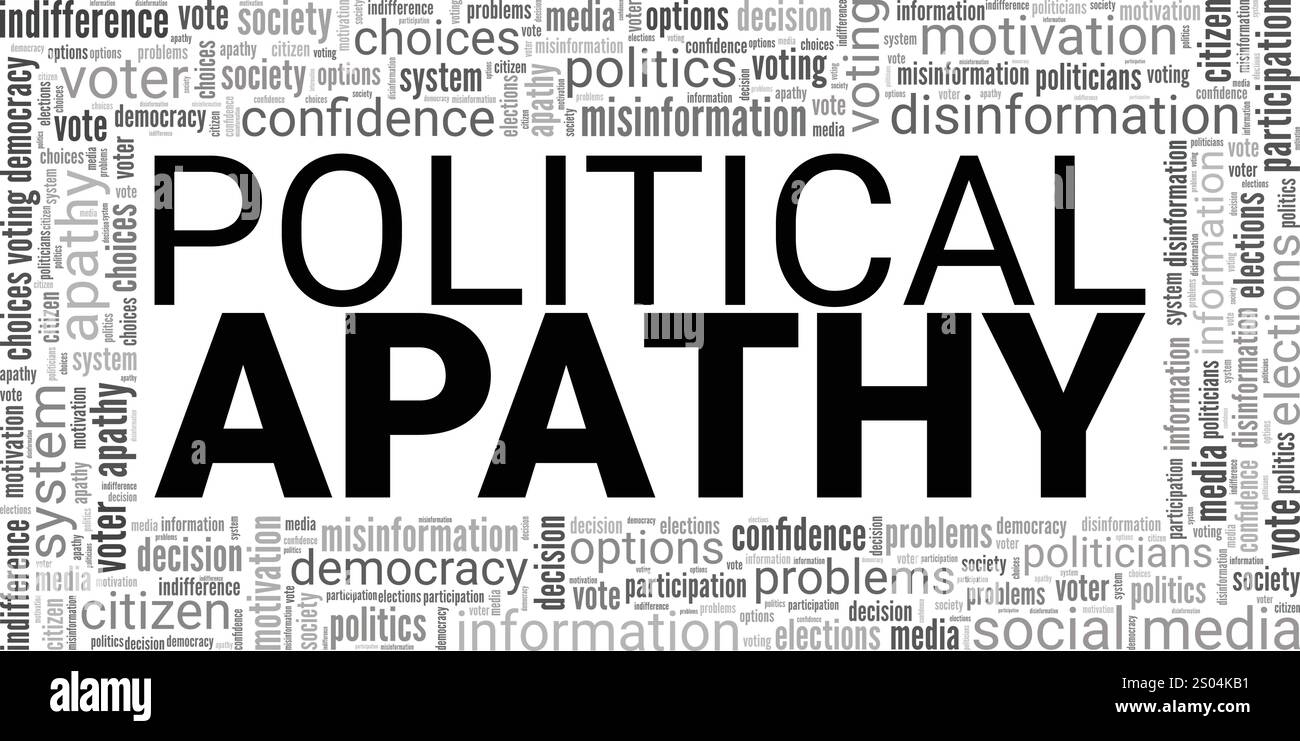 Apatia politica progettazione concettuale di nuvole di parole isolata su sfondo bianco. Illustrazione Vettoriale