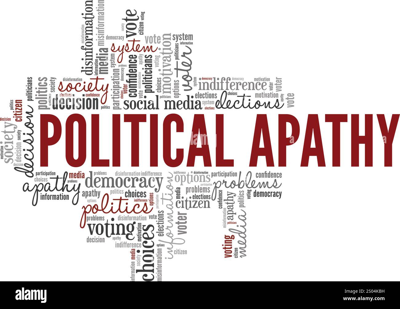 Apatia politica progettazione concettuale di nuvole di parole isolata su sfondo bianco. Illustrazione Vettoriale