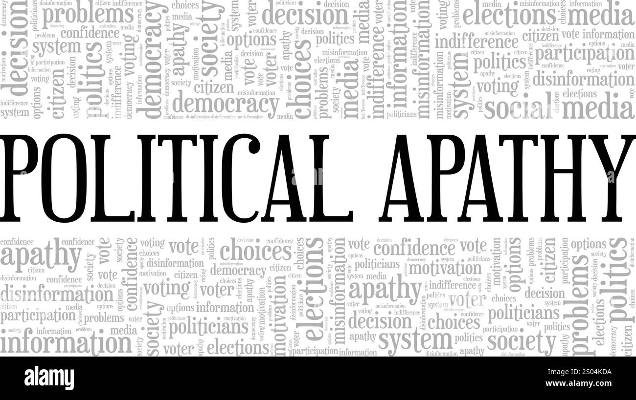 Apatia politica progettazione concettuale di nuvole di parole isolata su sfondo bianco. Illustrazione Vettoriale