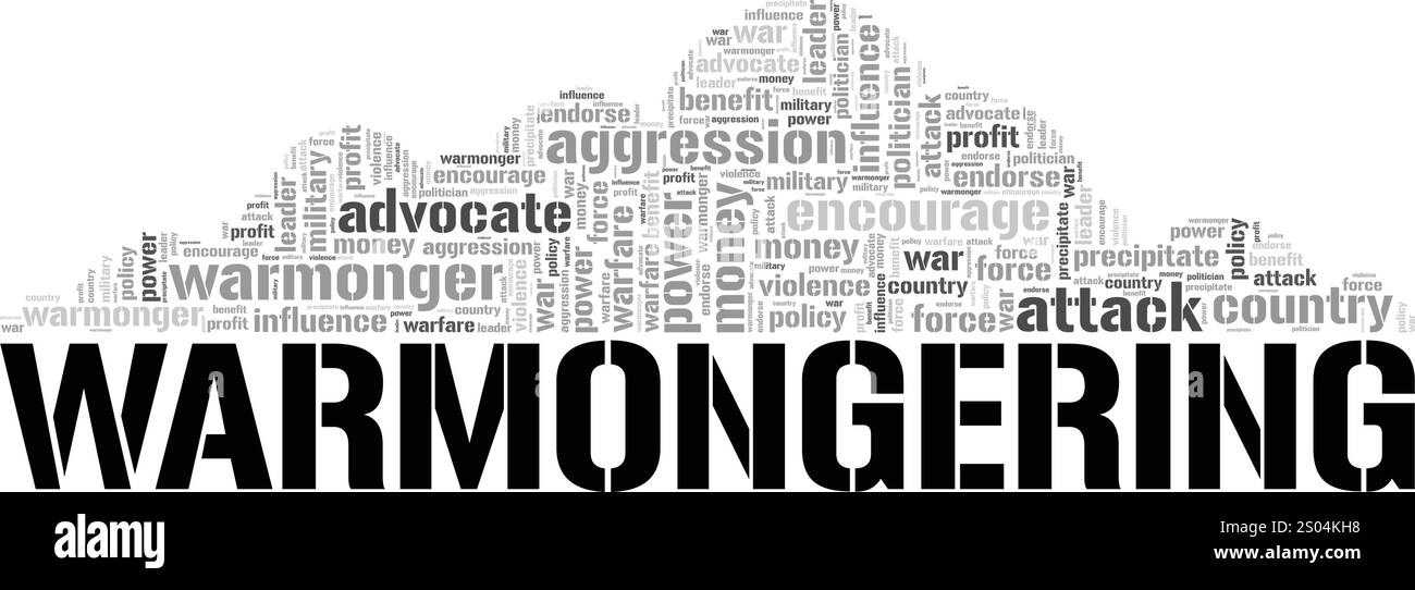 Warmongering Word cloud Conceptual design isolato su sfondo bianco. Illustrazione Vettoriale