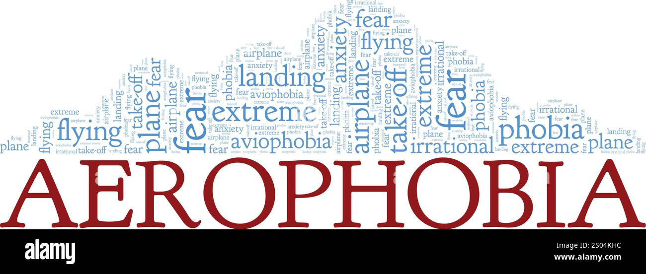 Aerophobia: La paura di Flying Word cloud Conceptual design isolato su sfondo bianco. Illustrazione Vettoriale