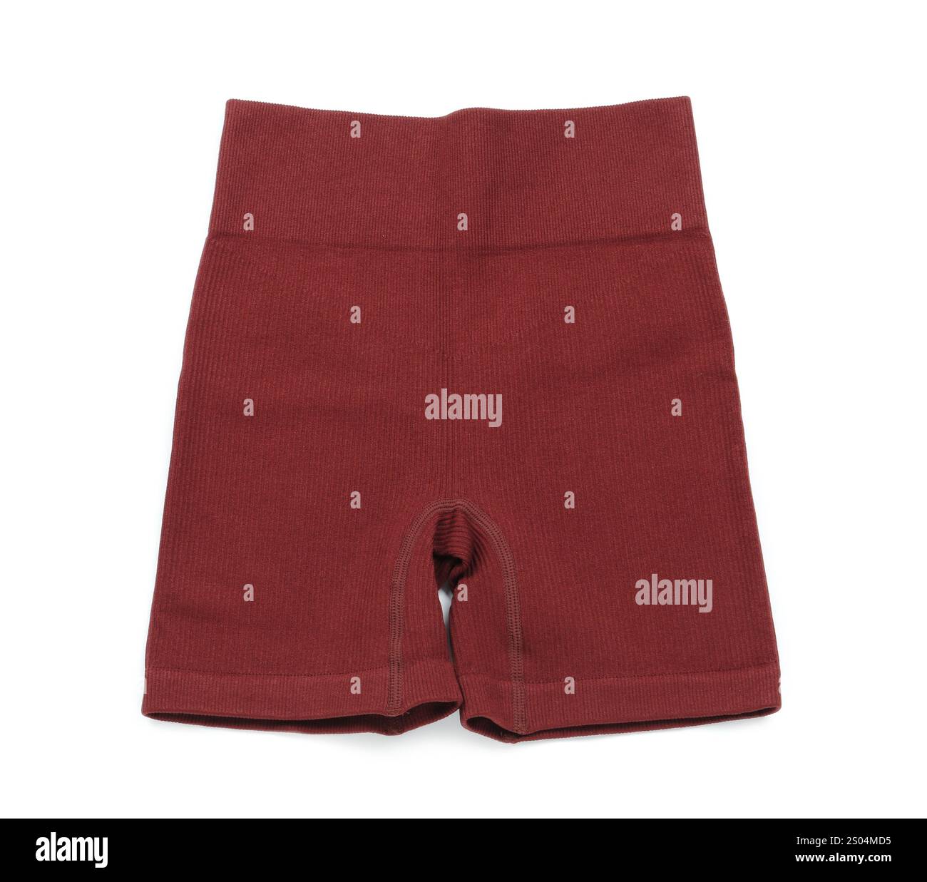 Pantaloncini da ciclismo Brown da donna isolati sul bianco, vista dall'alto Foto Stock