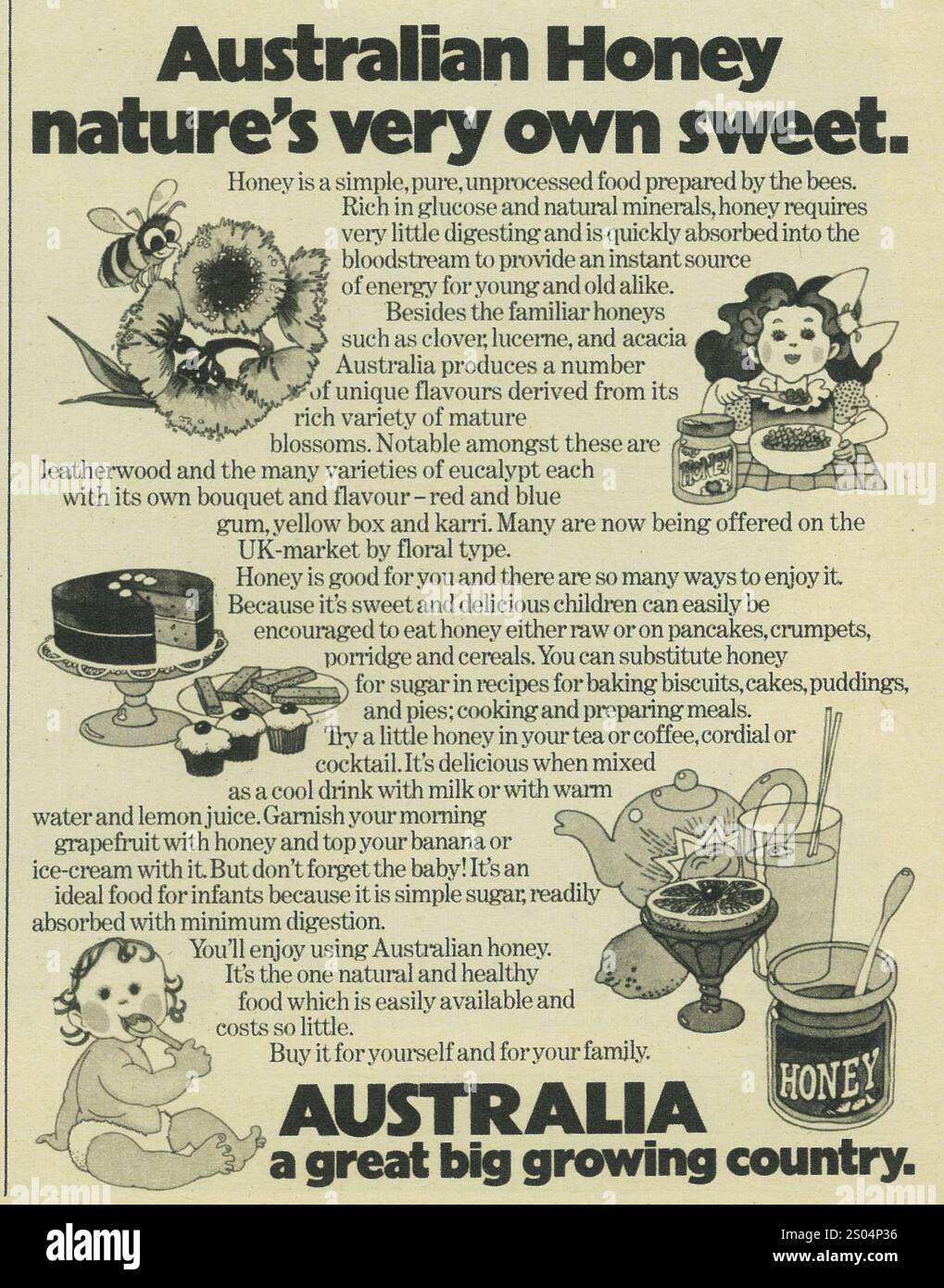 1973 ad. Miele australiano del Regno Unito Foto Stock