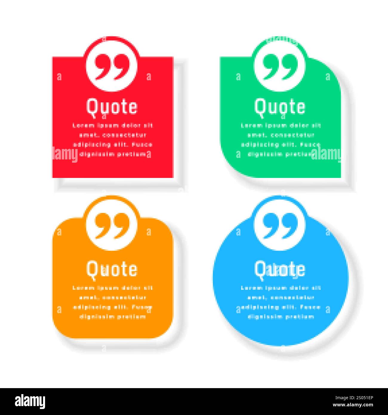 modello di caselle a bolle quotate in quattro colori e forme Illustrazione Vettoriale