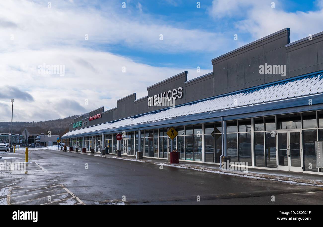 Una fila di negozi in un centro commerciale a Conewango Township, Pennsylvania, Stati Uniti Foto Stock