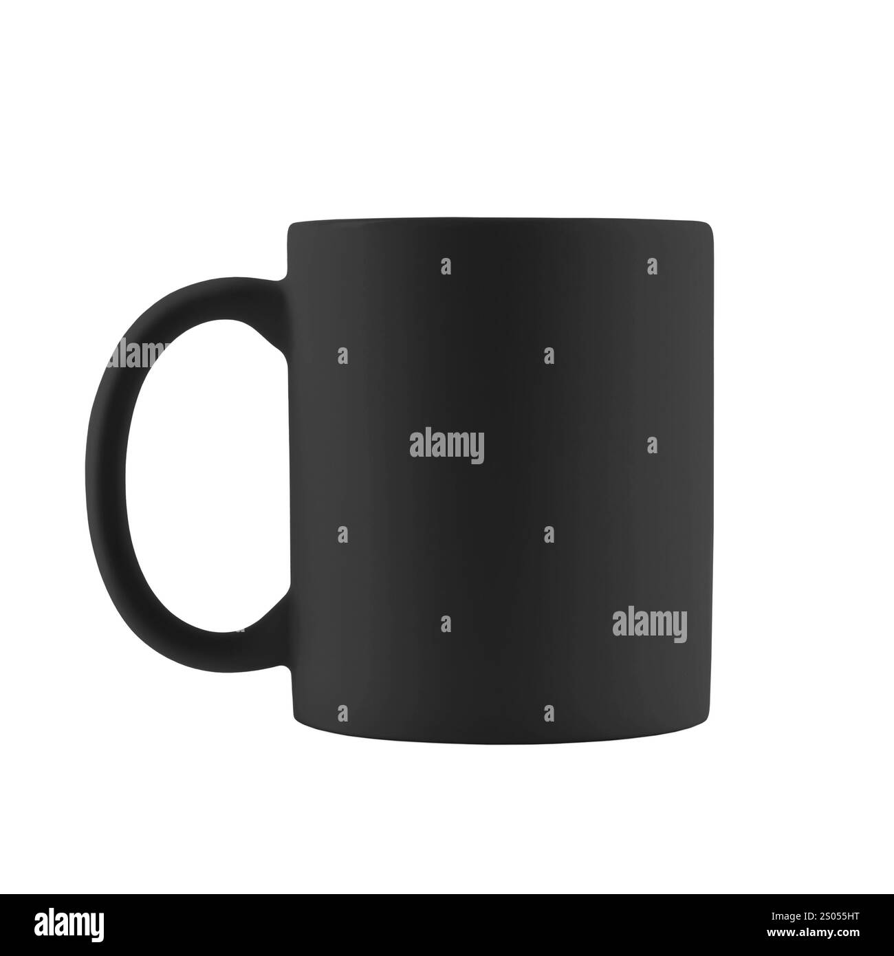 Tazza nera vuota isolata su bianco. Mockup per il design Foto Stock