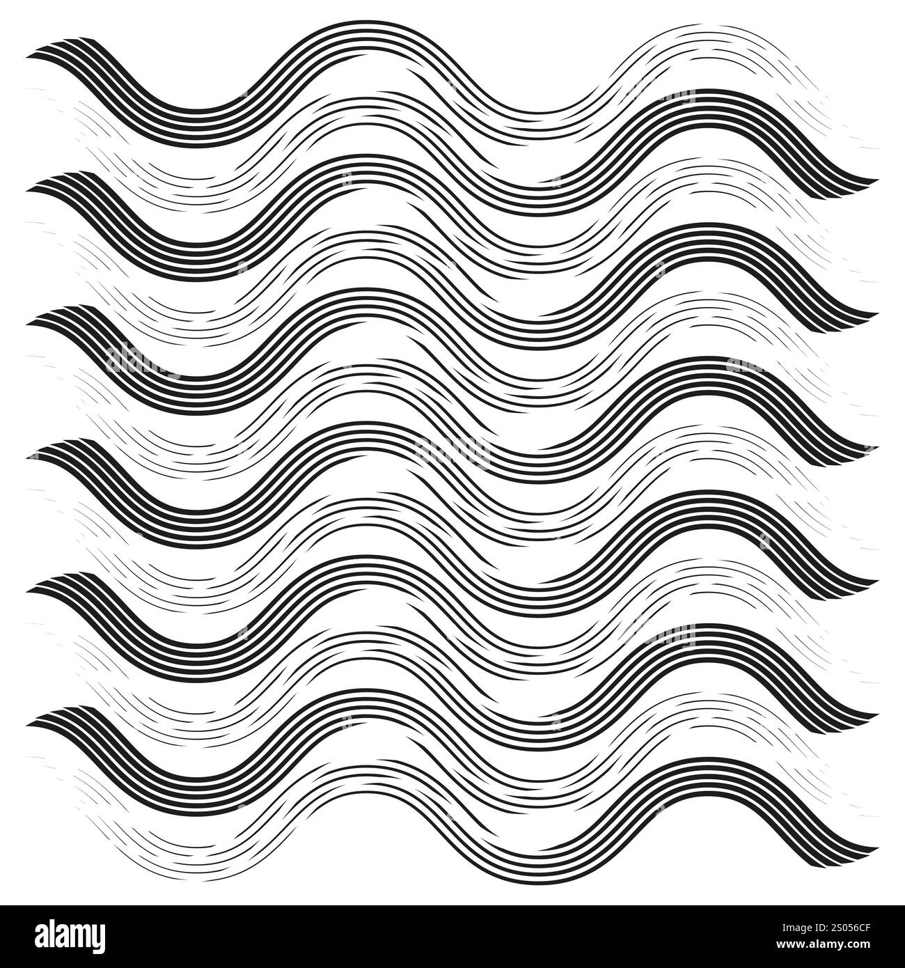 Schema della linea ondulata. Onde a strisce nere. Trama linea astratta. Design senza giunzioni vettoriali. Illustrazione Vettoriale