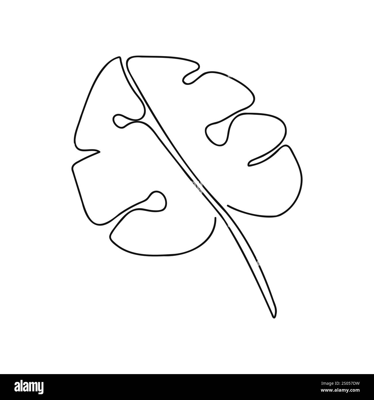 Una foglia Monstera disegnata a mano dal design minimalista, creata con un'unica linea continua, perfetta per disegni ispirati alla natura, tatuaggi e illustrazioni botaniche Illustrazione Vettoriale