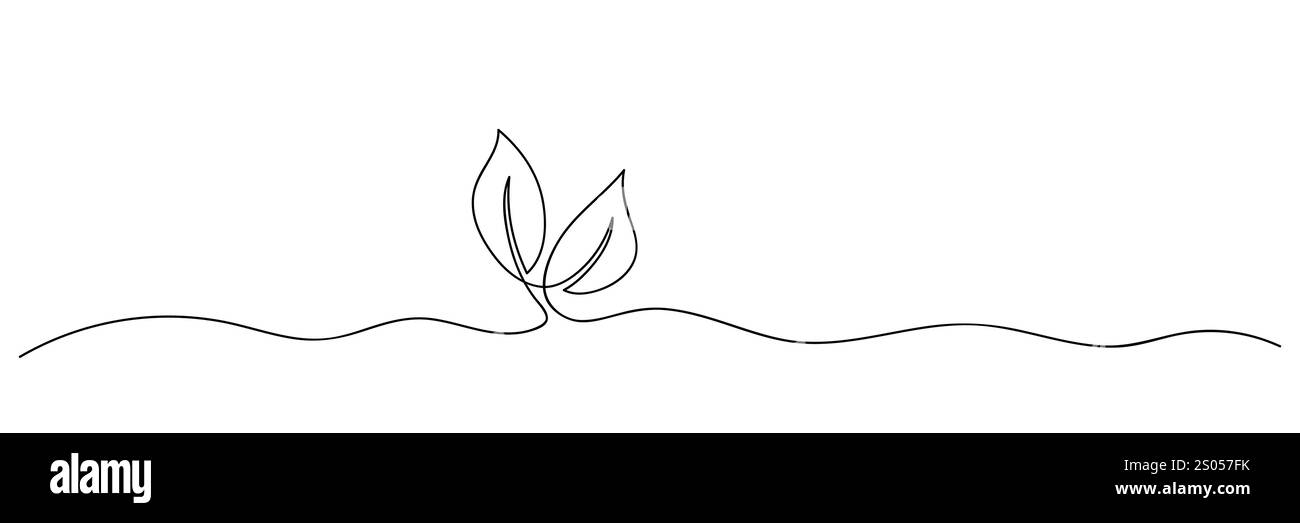 Un'arte minimalista a una linea disegnata a mano di un germoglio in crescita, che rappresenta la vita organica e il naturale processo di crescita. Illustrazione Vettoriale