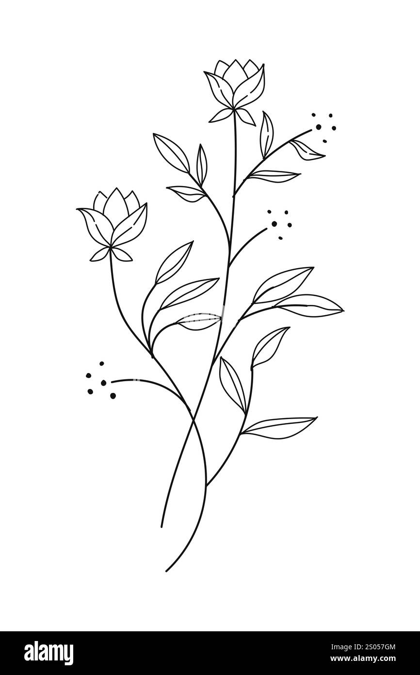 Una collezione di ramoscelli e foglie botaniche disegnate a mano, perfetta per disegni ispirati alla natura. Illustrazione Vettoriale