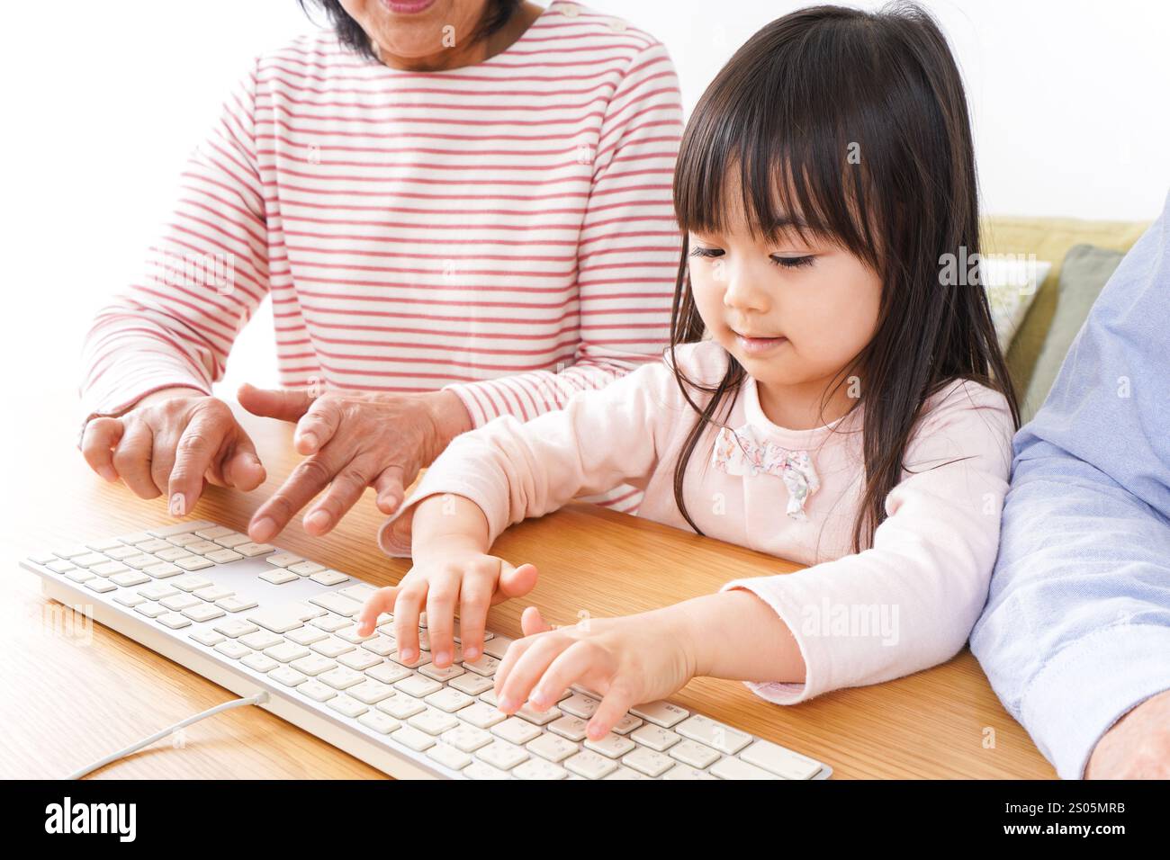 Nonni e figli che usano un computer Foto Stock