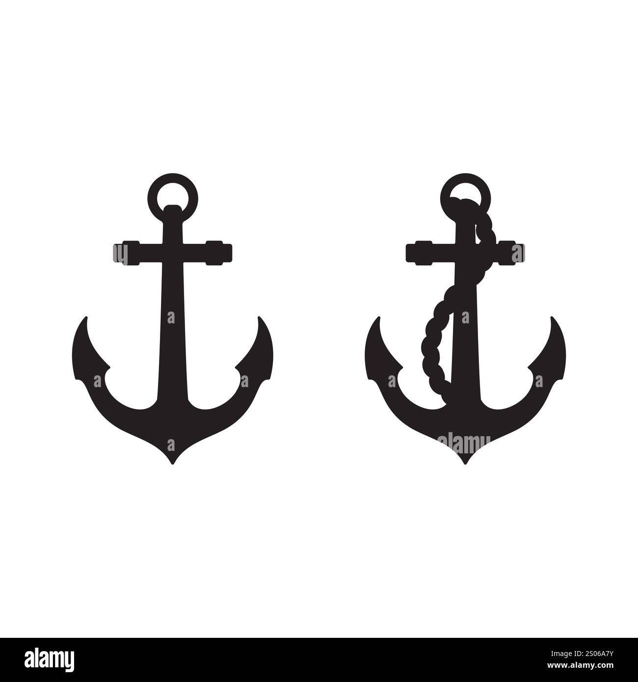 Set di ancoraggi navali con logo in corda. Illustrazione del segnale di ancoraggio Bower, vettore. Illustrazione Vettoriale