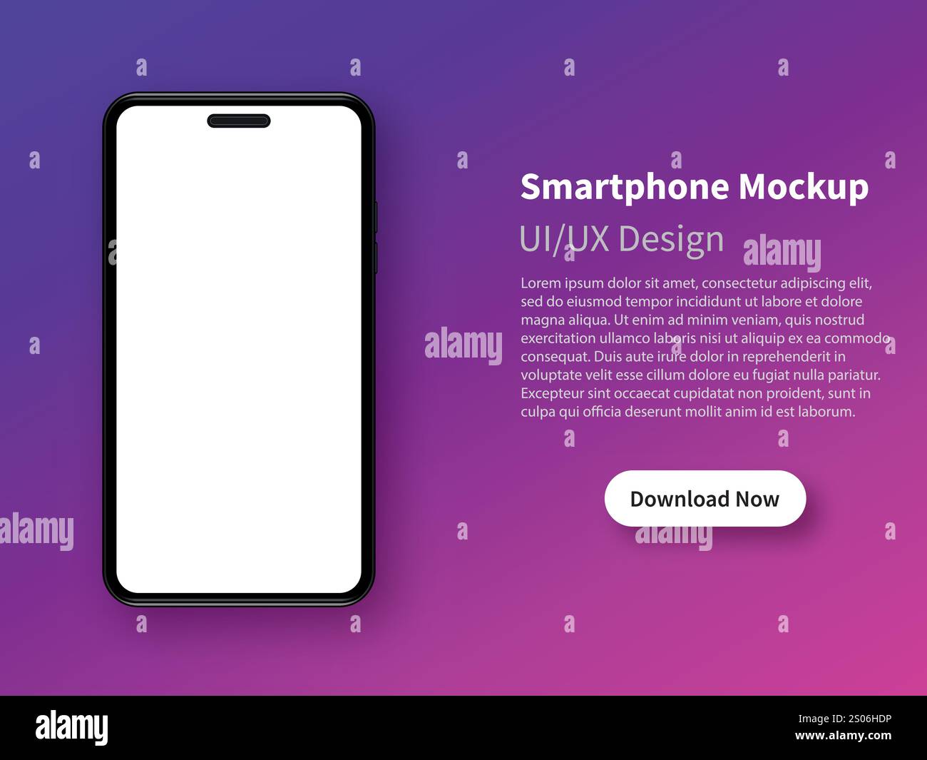 Pagina di download del modello mobile con schermo vuoto. Modello di progettazione banner Web. Mockup per interfaccia mobile con Vector Illustrazione Vettoriale