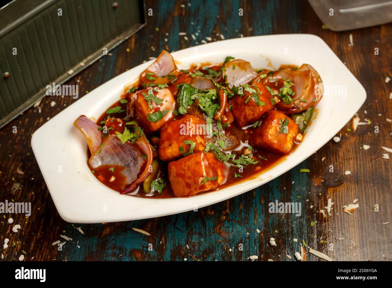 "Speziato, saporito e irresistibile: Peperoncino Paneer che regala un pugno!" Foto Stock
