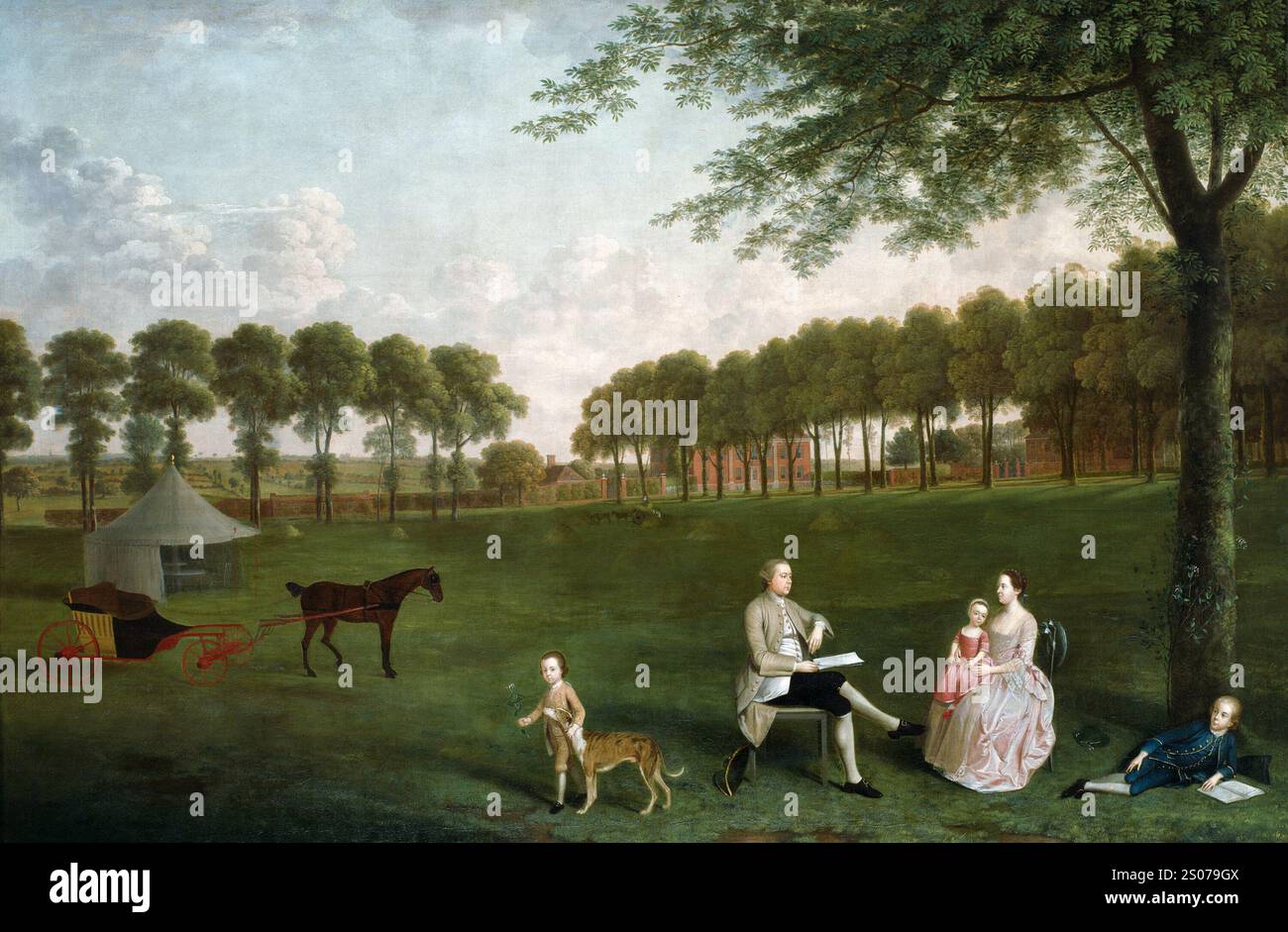 Ritratto di famiglia inglese di Sir John Shaw e della sua famiglia nel parco di Eltham Lodge Kent 1761 XVIII secolo dall'artista pittore Arthur Devis Foto Stock