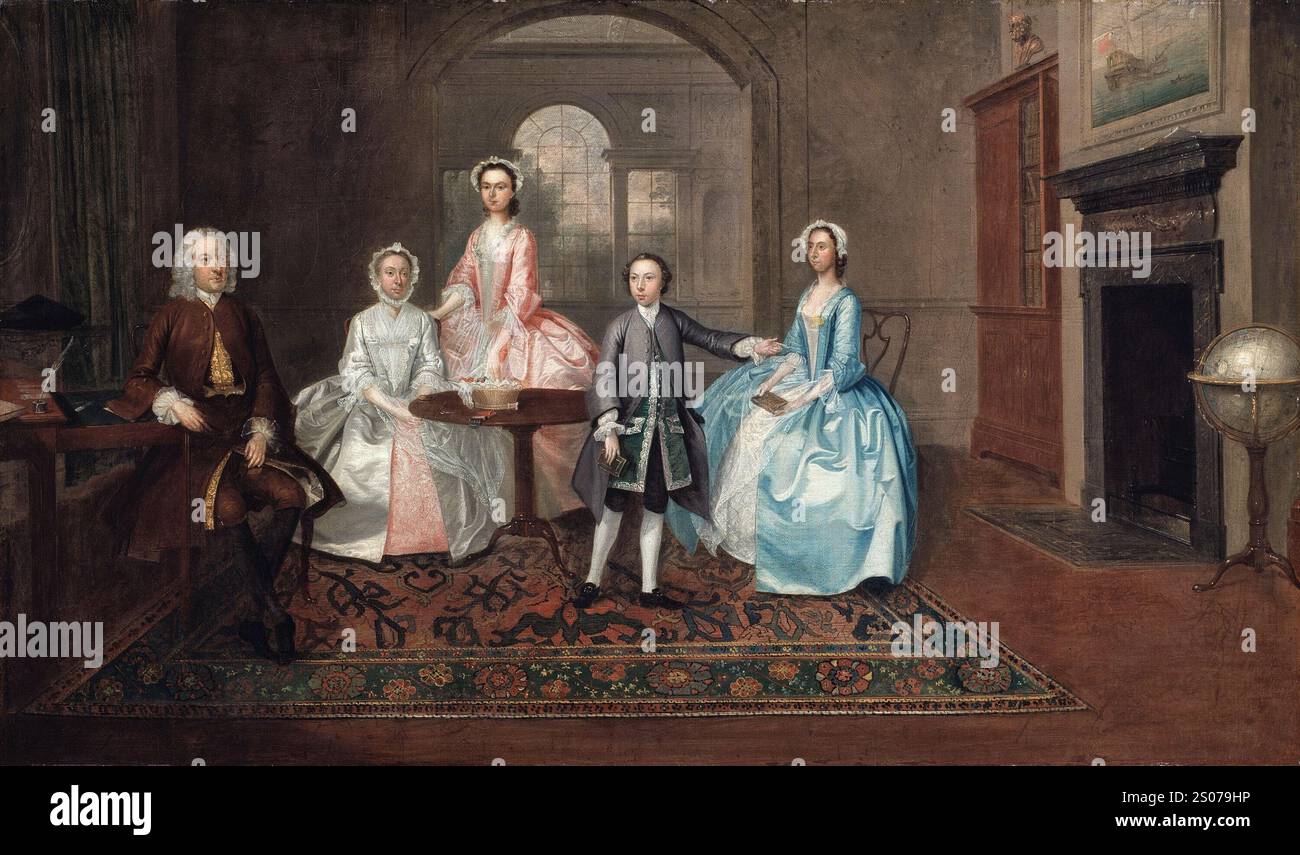 Ritratto di famiglia inglese di John Tomlinson e della sua famiglia 1745 XVIII secolo, opera d'arte del pittore Arthur Devis Foto Stock