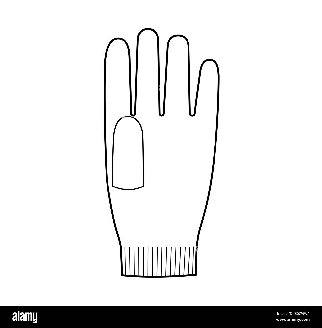 Guanti in lana a maglia corta accessori per mano moda indumenti per illustrazione tecnica. Vista del palmo frontale vettoriale per uomo e donna, modello piatto unisex contorno schizzo modello CAD Illustrazione Vettoriale