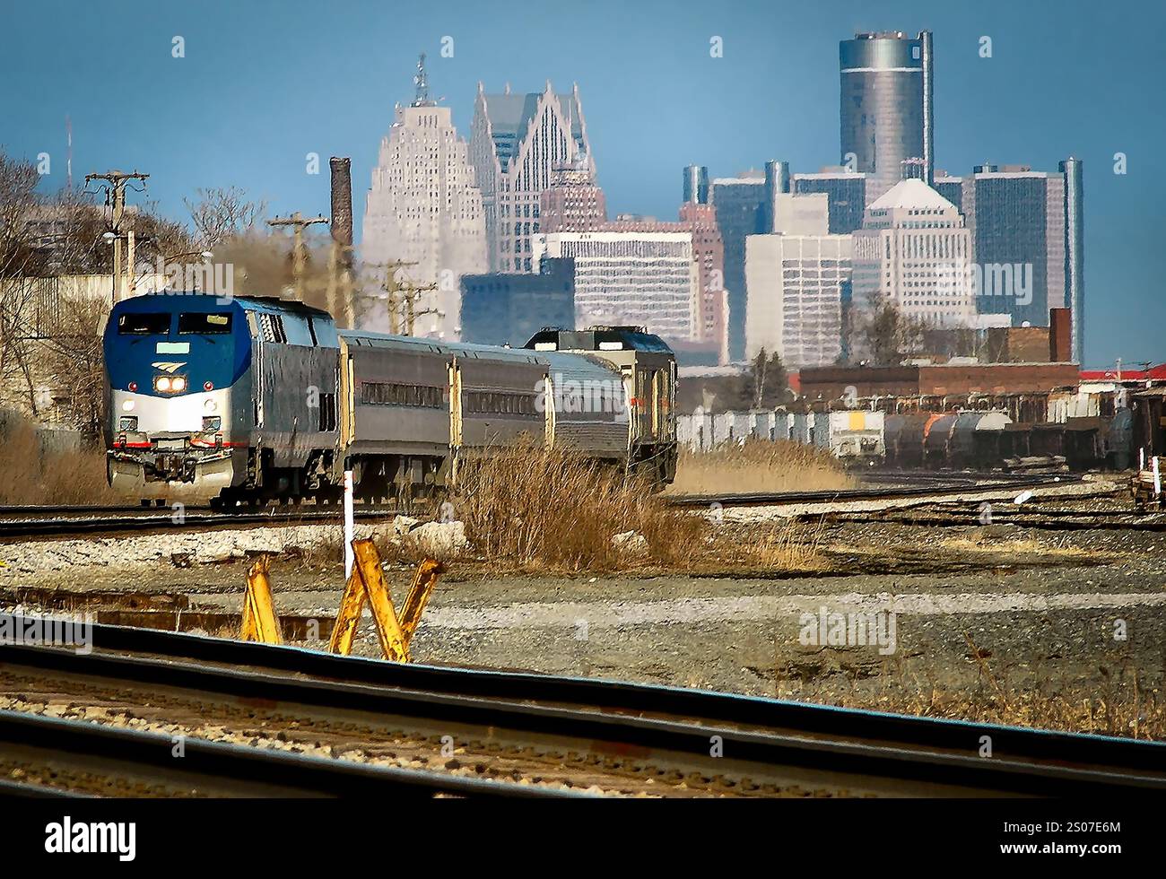 Servizio ferroviario passeggeri diretto da Detroit a Chicage in partenza dalla stazione della metropolitana di detroit Foto Stock
