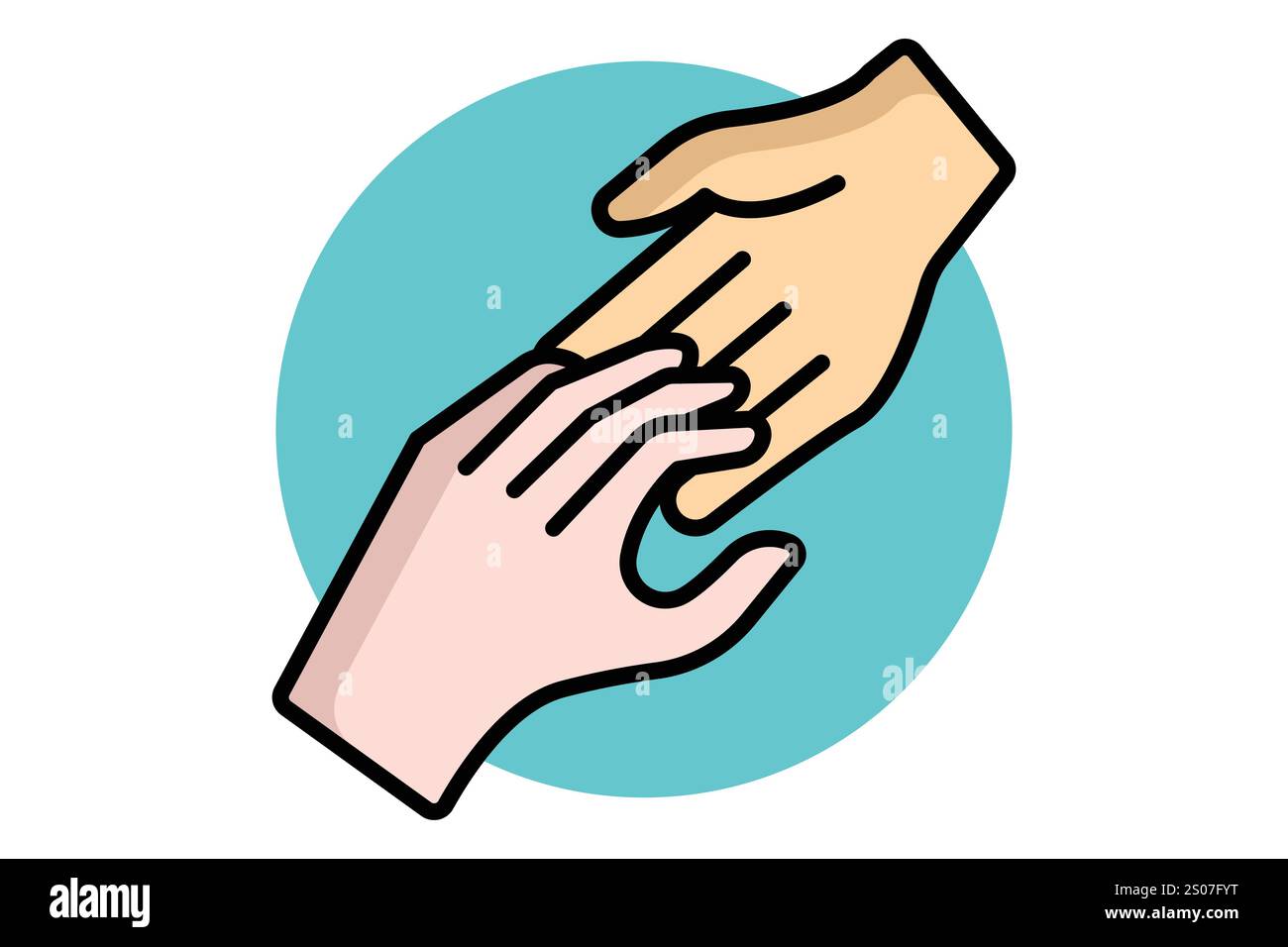 Icona aiuto. stile icona contorno colorato. tenersi per mano. icona relativa alla donazione e alla beneficenza. illustrazione vettoriale degli elementi di donazione Illustrazione Vettoriale