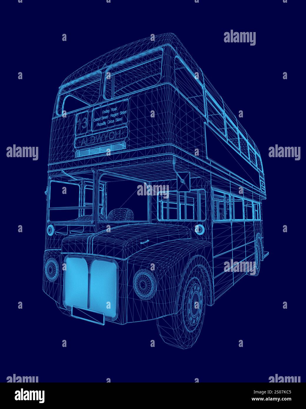 Autobus blu con una striscia sul lato. L'autobus è un autobus a due piani Illustrazione Vettoriale