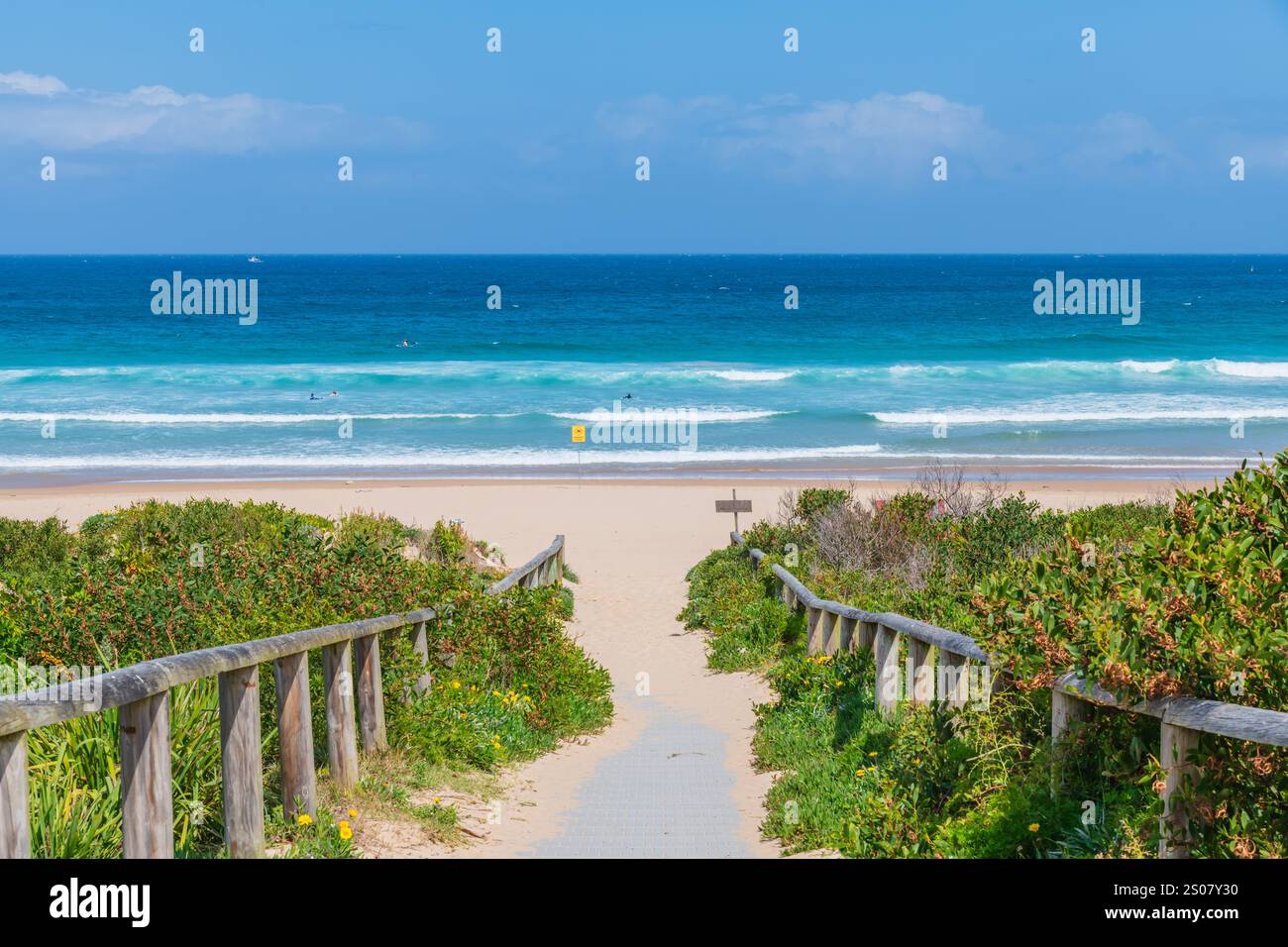 Viste panoramiche sulla spiaggia di Freshwater si trova nei sobborghi settentrionali di Sydney e fa parte della regione delle spiagge settentrionali Foto Stock