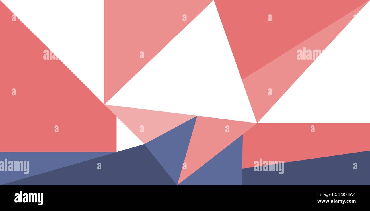 Design di sfondo astratto rosso, bianco e blu - forme geometriche triangolari: Strisce e linee - stile Bauhaus - multicolore luminoso Minimali Illustrazione Vettoriale