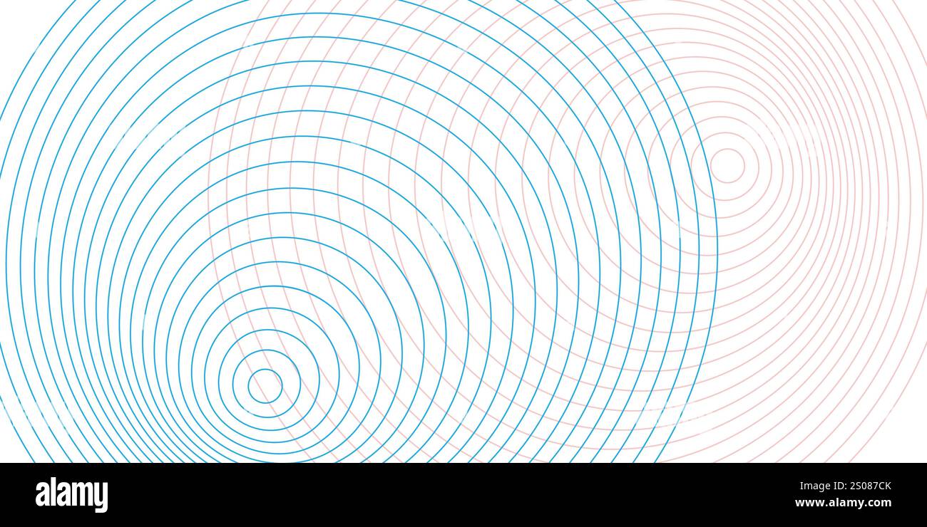 Modello leggero di spirali concentriche, in graduale espansione. Linee circolari curve blu e marroni su sfondo bianco, per creare un senso di profondità di Illustrazione Vettoriale