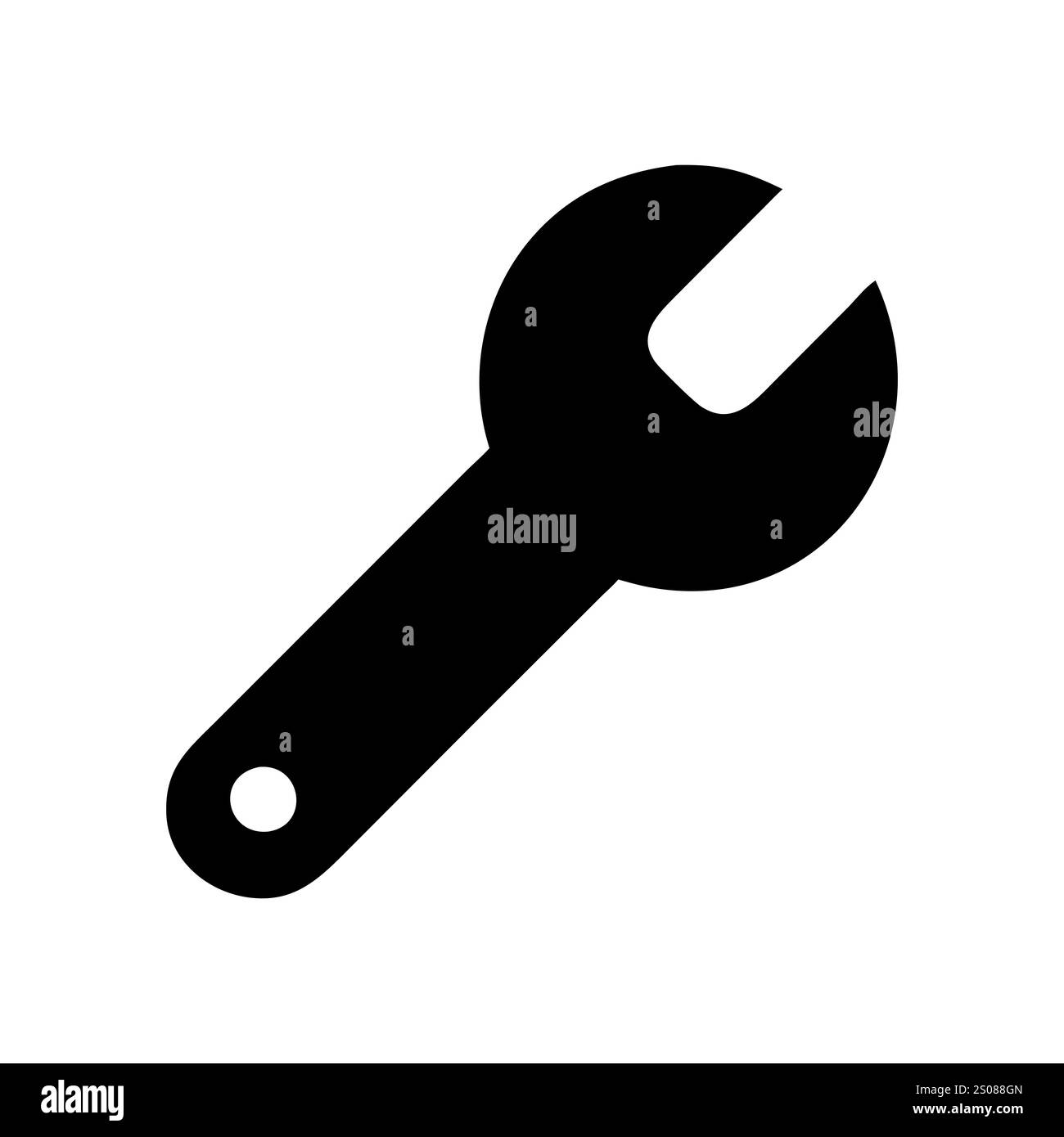 Icona chiave inglese, logo, icona chiave nera semplice per riparazione e manutenzione. Illustrazione Vettoriale