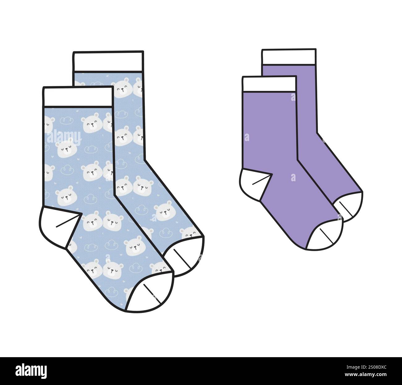 Boys Socks Flat sketch Vector mockup template illustrazione tecnica. Illustrazione Vettoriale