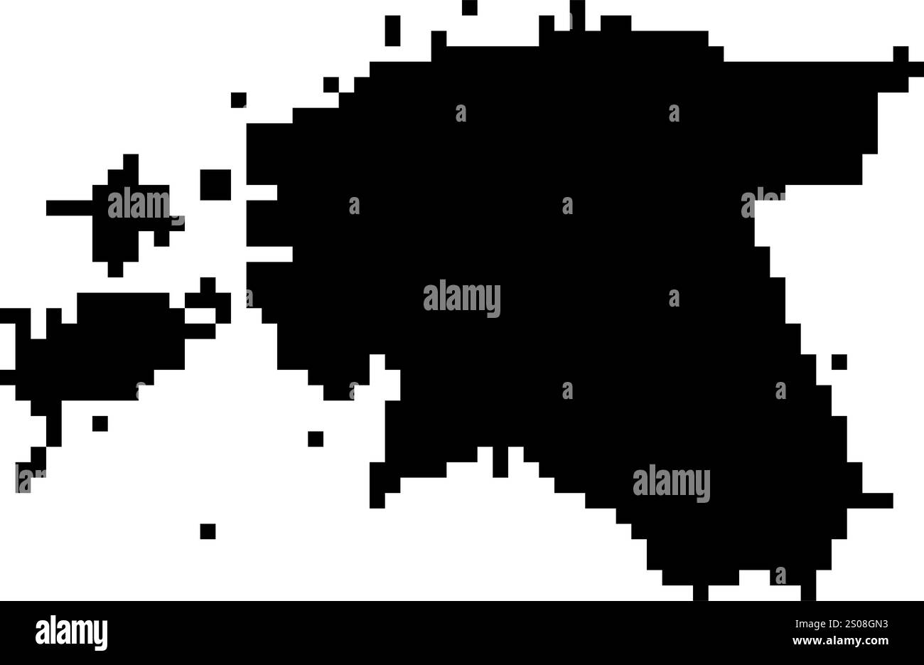 Icone pixellate della mappa del mondo in stile a 8 bit, con oltre 190 paesi. Perfetto per l'arte digitale, i progetti didattici e i progetti a tema. Illustrazione Vettoriale