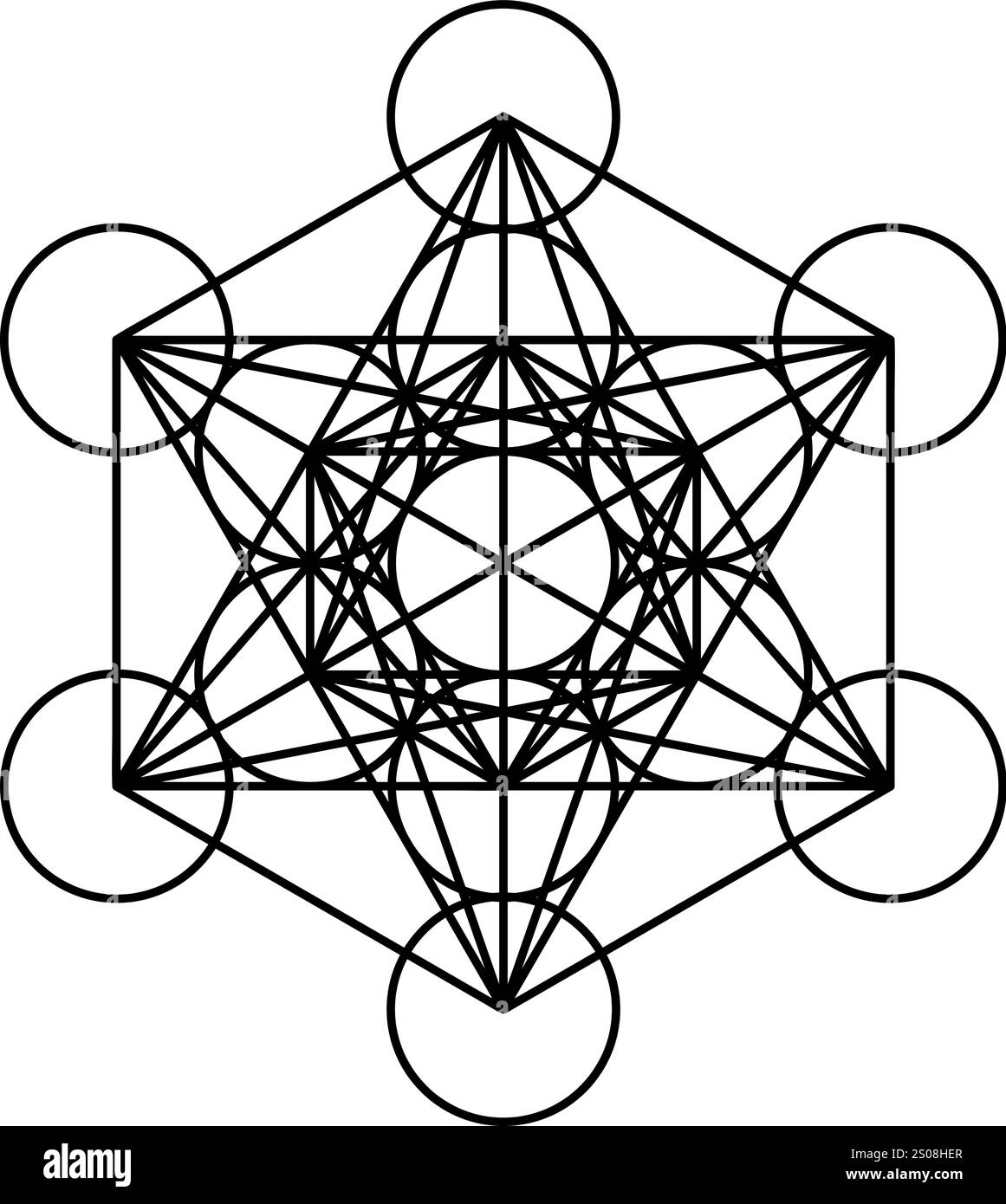 Simbolo del vettore cubo di Metatron isolato su sfondo bianco. Concetto di simbolo geometrico sacro Illustrazione Vettoriale