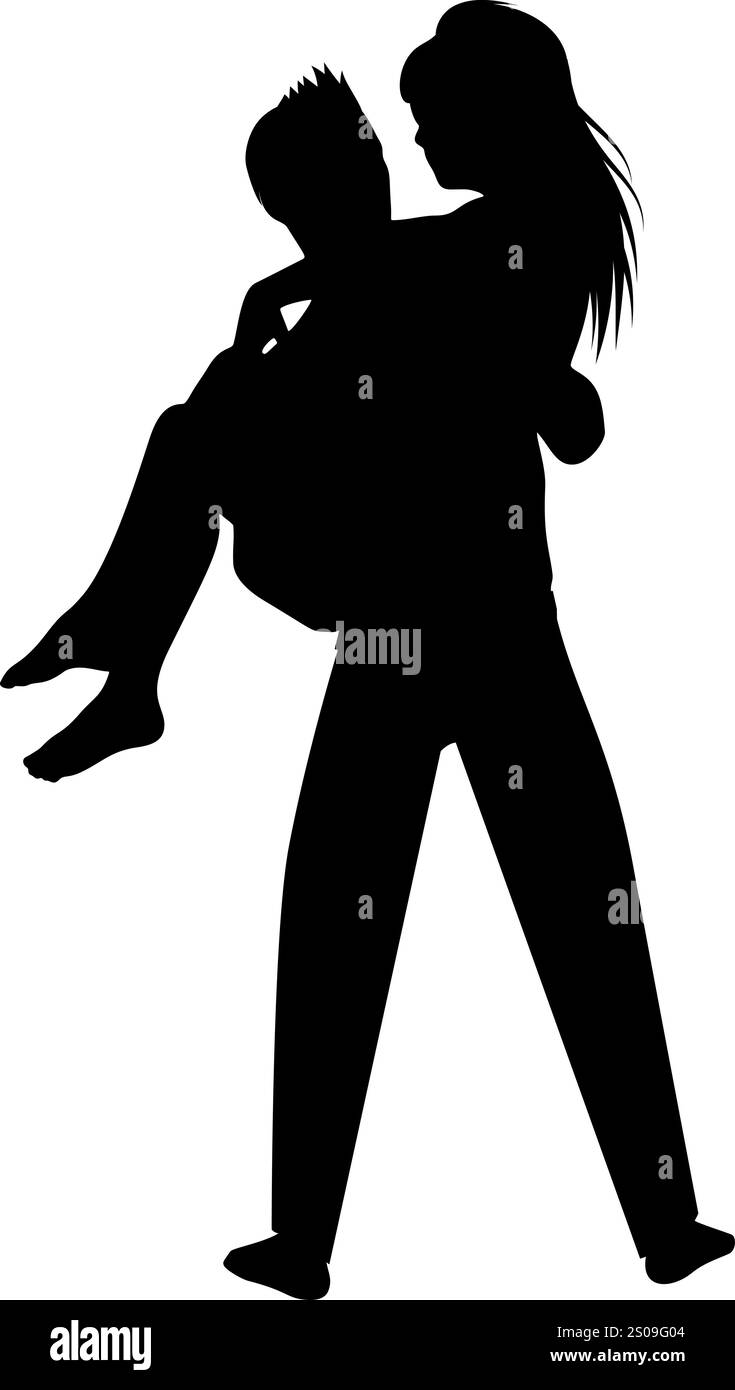 Silhouette di una coppia avvolgente che ritrae calore, amore e unità in una forma stilizzata ed elegante. Ideale per soggiorni romantici e a tema relazionale Illustrazione Vettoriale