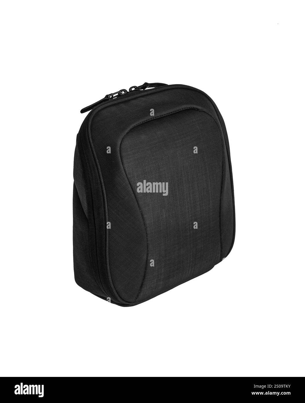 Custodia nera con zip, compatta ed elegante, ideale per riporre piccoli oggetti o componenti elettronici, realizzata in materiale resistente, perfetta per i viaggi o l'uso quotidiano Foto Stock