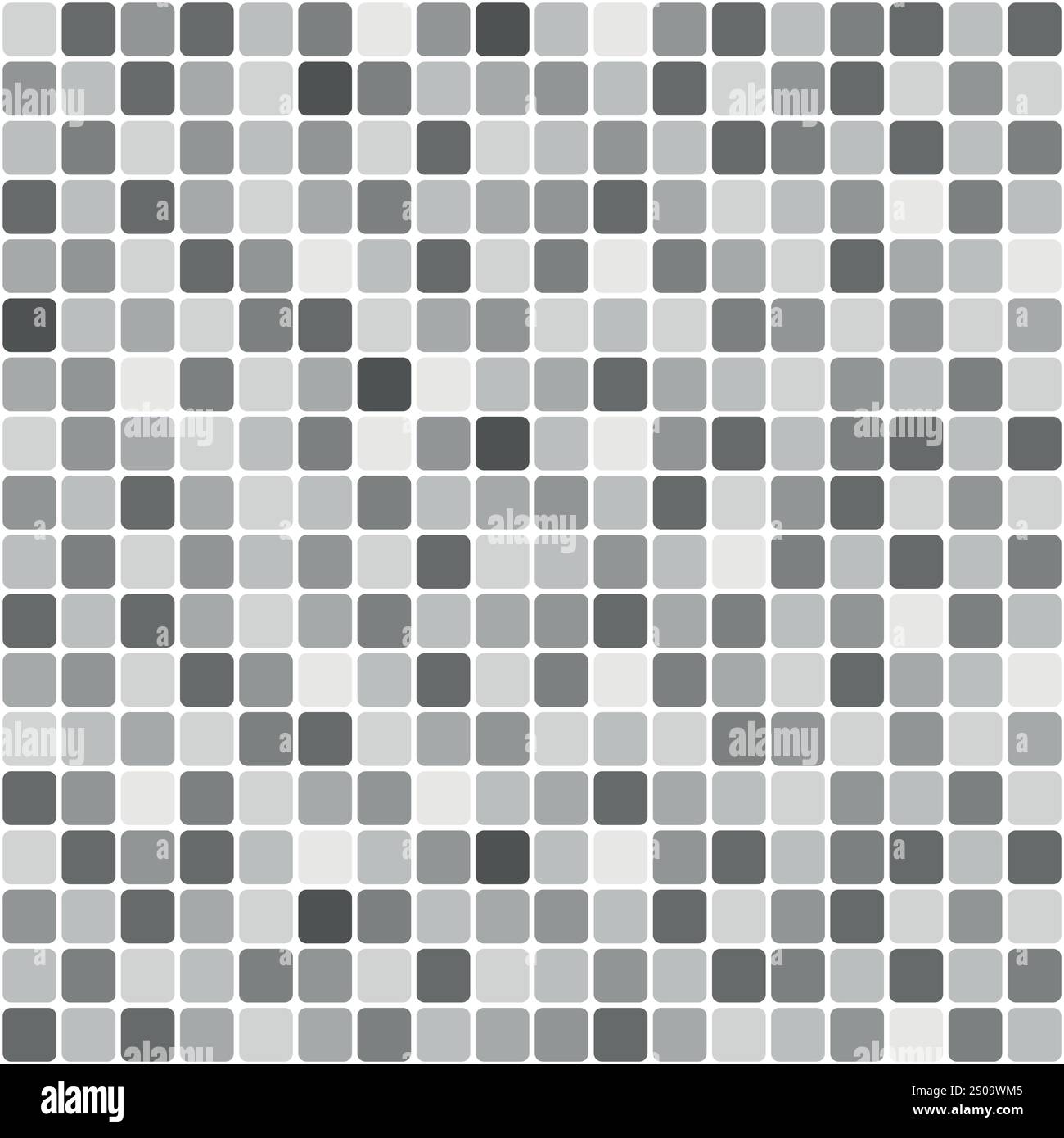 mosaico di piastrelle quadrate arrotondate, bianco e nero in scala di grigi - sfondo a trama ripetibile senza cuciture Illustrazione Vettoriale