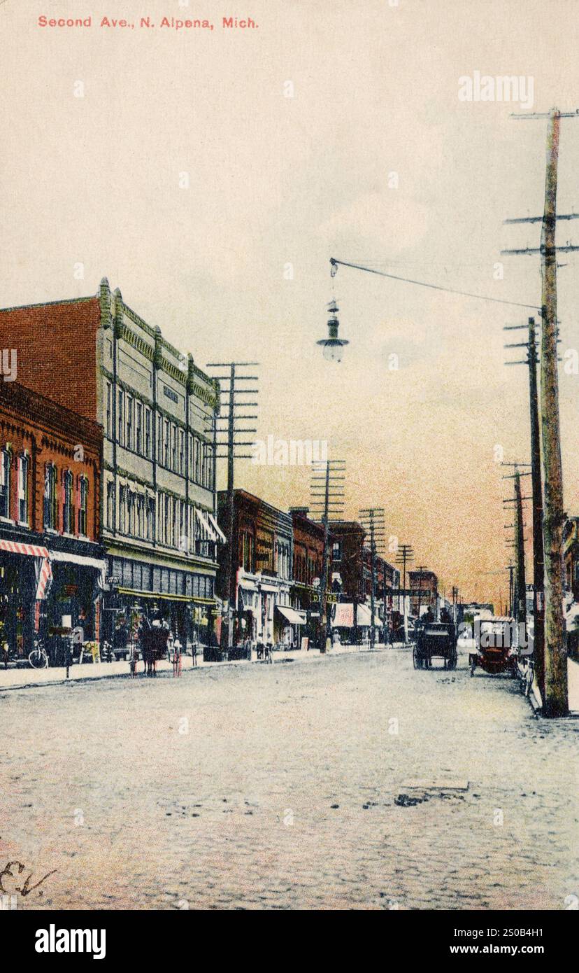 Second Avenue, North Alpena mi, USA, circa 1907 cartoline. fotografo non identificato Foto Stock