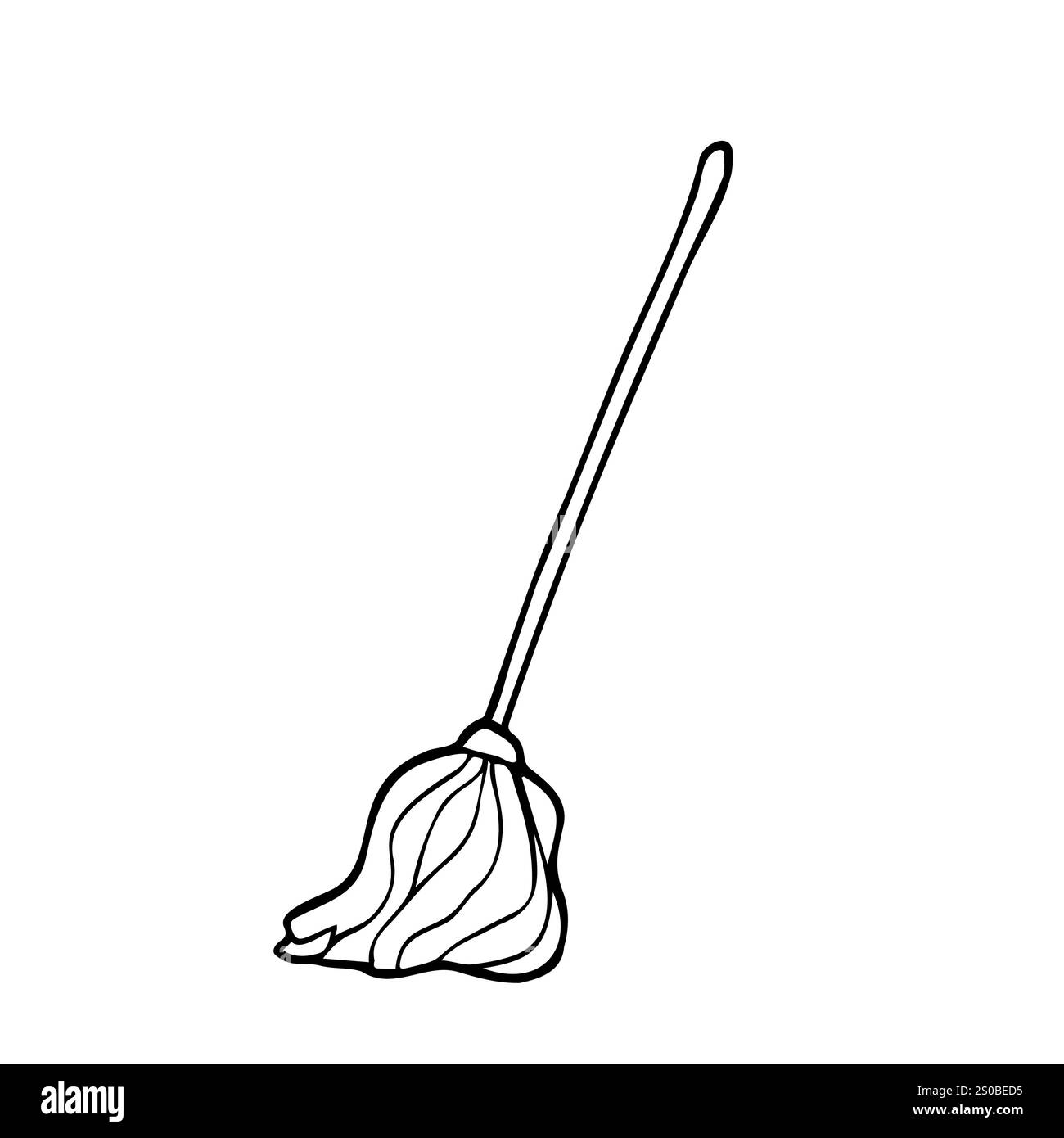 Spazzolone a corda bagnata disegnato a mano vettore Doodle. Forniture per la casa, servizio di pulizia, attrezzatura, pavimenti di lavaggio, pulizia, ordinato. Illustrazione Vettoriale