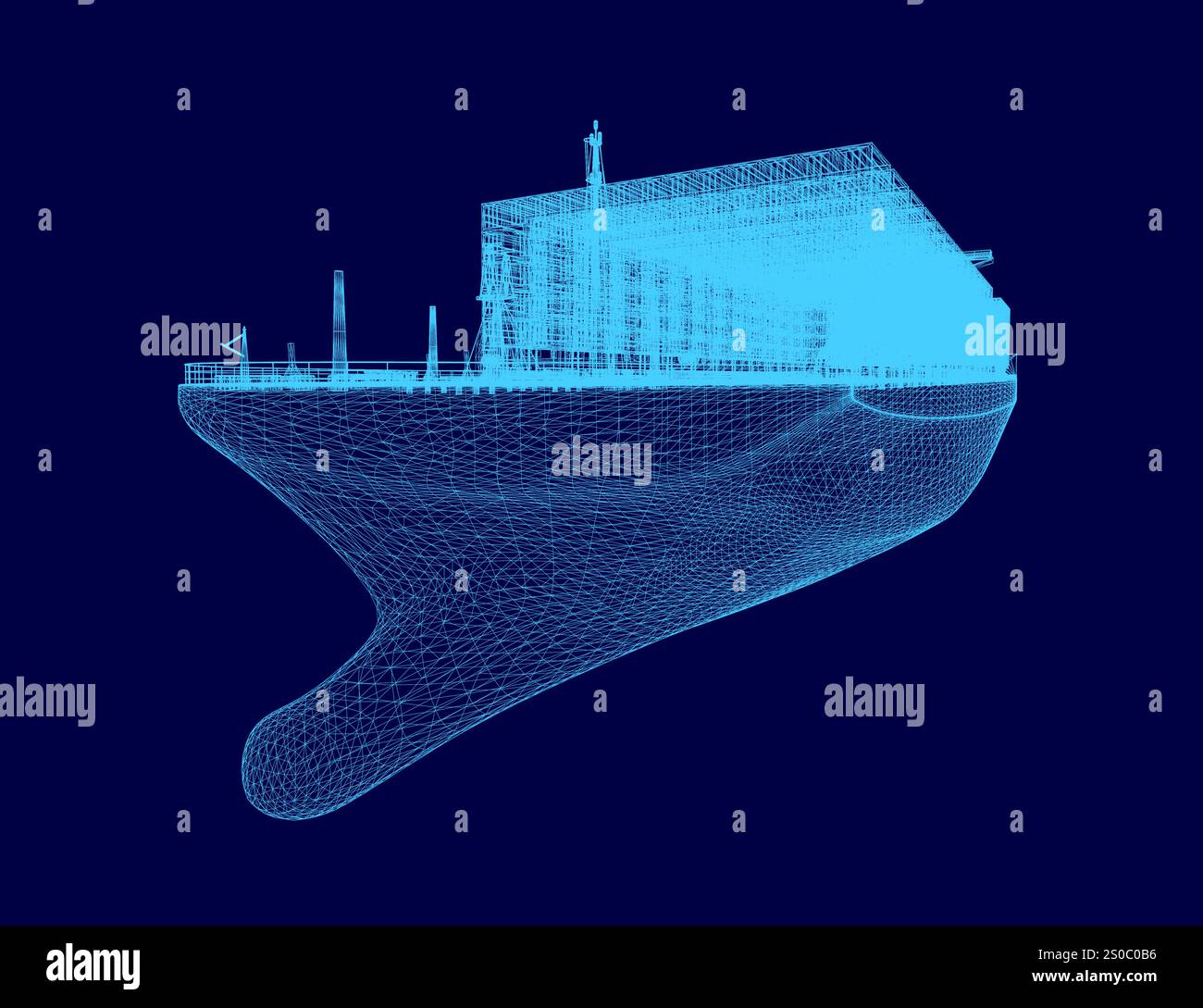 La nave blu con coda blu è mostrata su sfondo blu. La nave è mostrata in modo molto dettagliato e pixelato Illustrazione Vettoriale