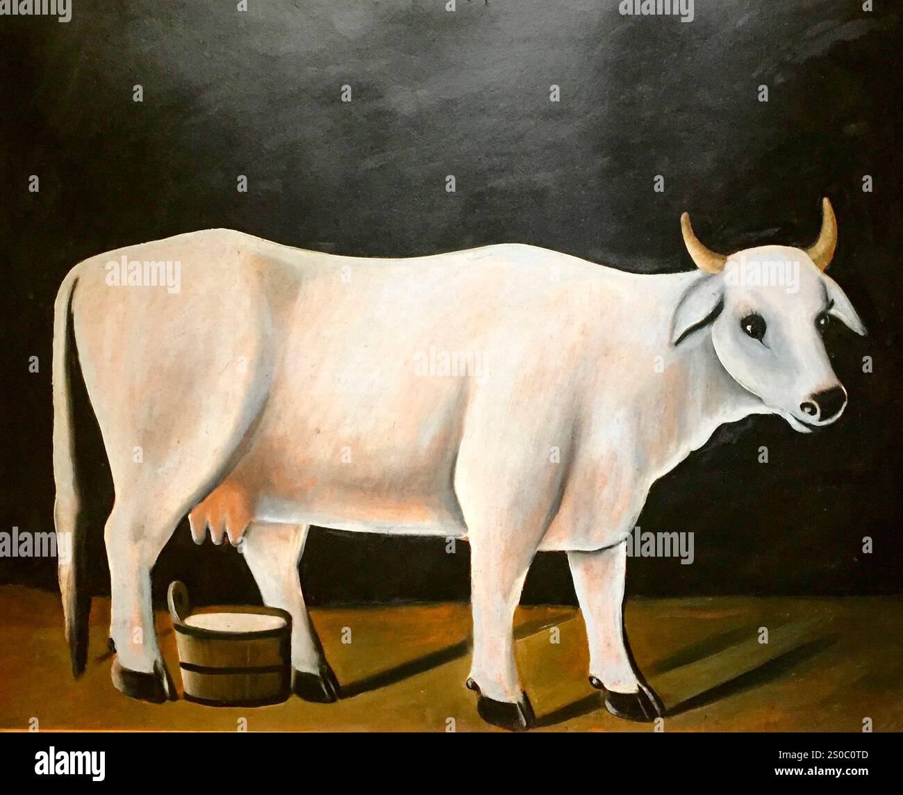 Mucca bianca su sfondo nero - Niko Pirosmani. Foto Stock