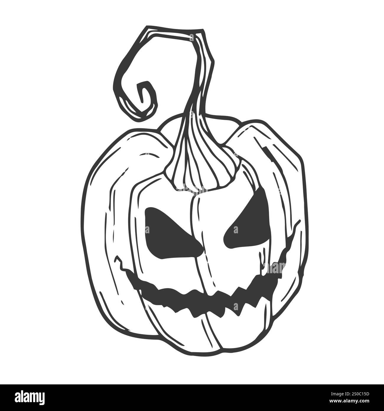 Zucca di Halloween. Concetto vettoriale in stile doodle e schizzo. Illustrazione disegnata a mano per la stampa su T-shirt, cartoline. Illustrazione Vettoriale
