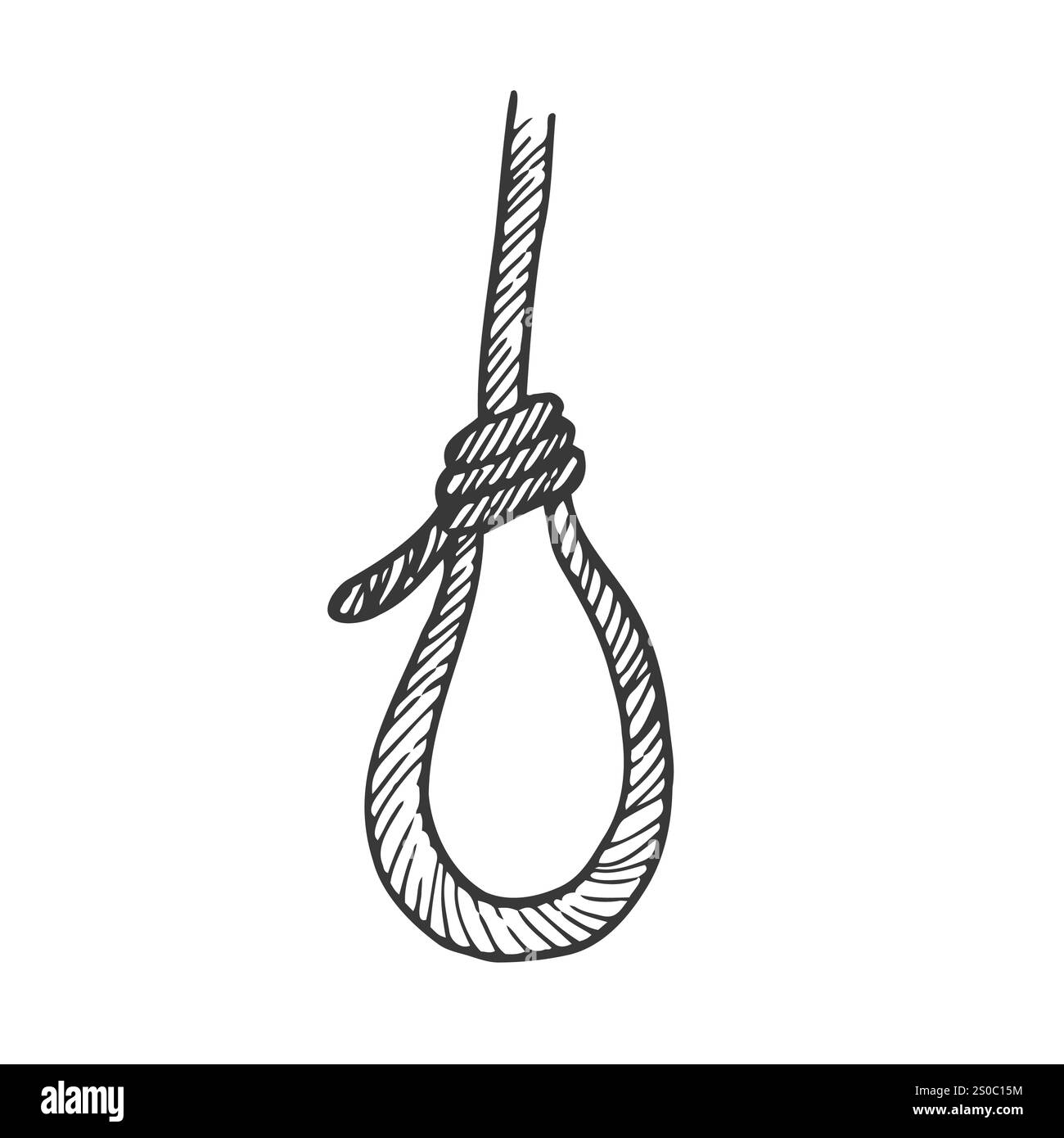 cappio di corda con nodo di hangman, illustrazione del vettore di doodle Illustrazione Vettoriale