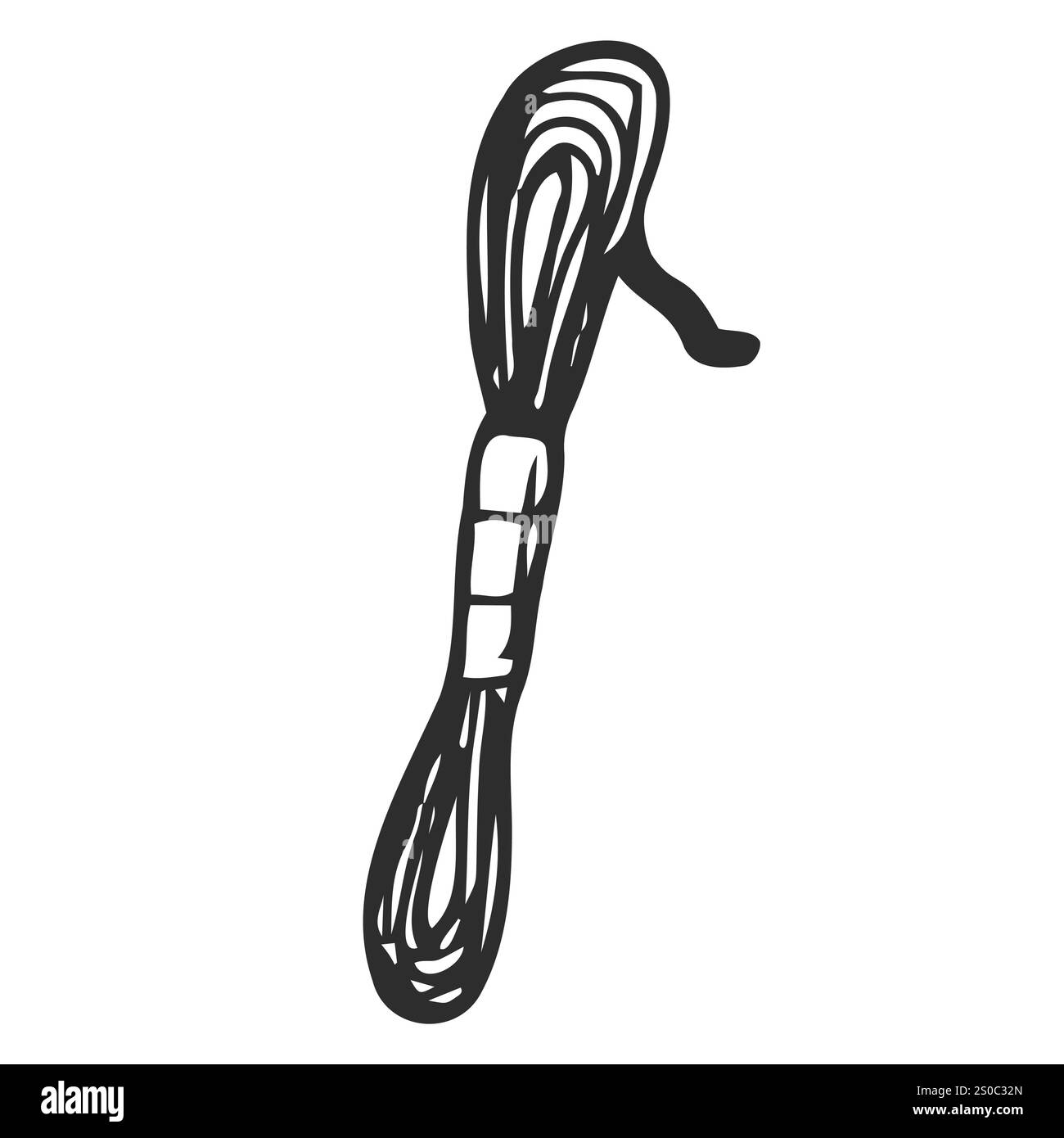 Elemento isolato dal vettore. Una matassa di filo. Una matassa di fili di filo interdentale. Fili da ricamo. Nero mano disegnata doodle su uno sfondo bianco. Illustrazione Vettoriale