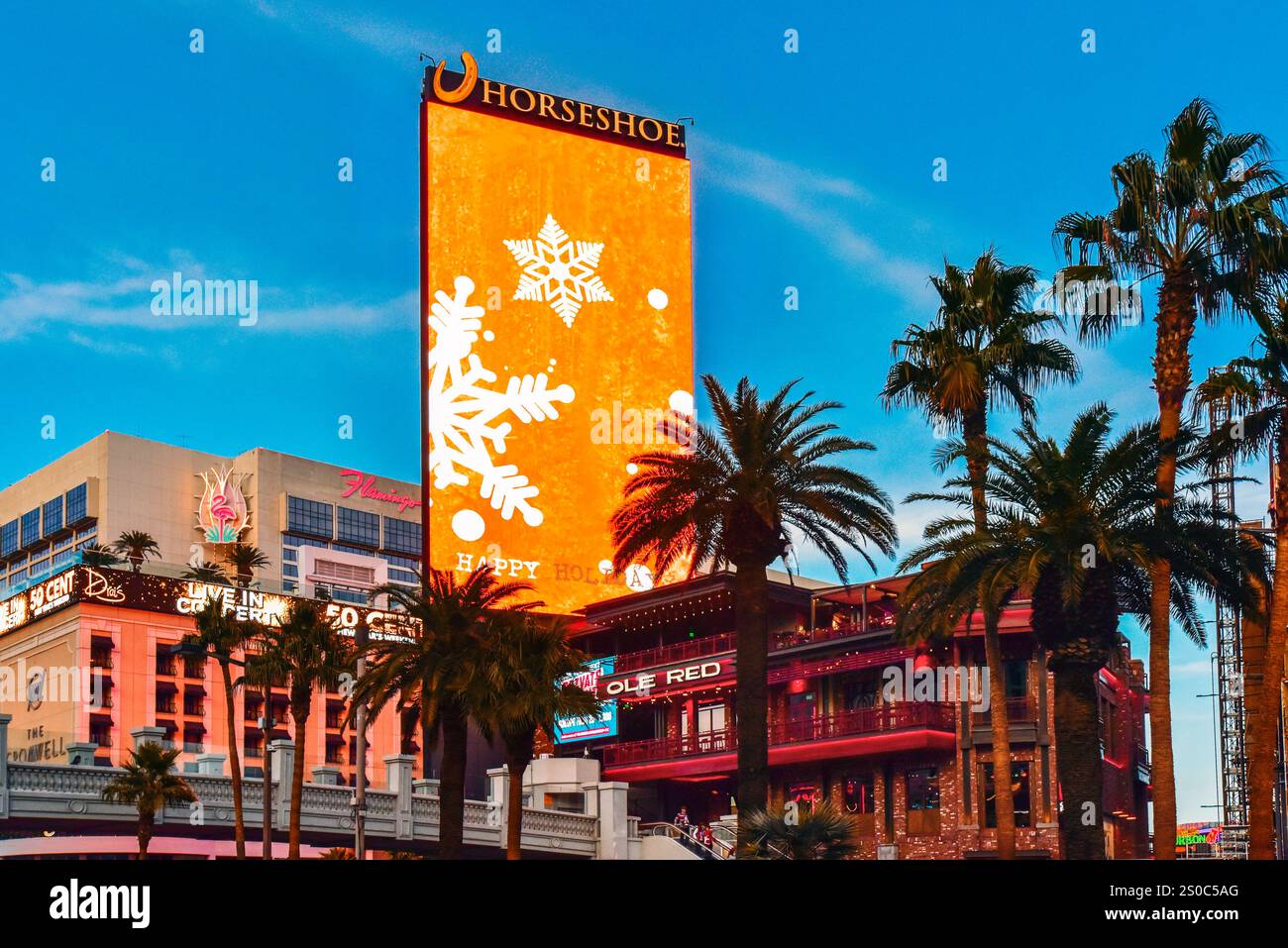 OLE Red, The Horseshoe e The Flamingo sulla Strip di Las Vegas Foto Stock